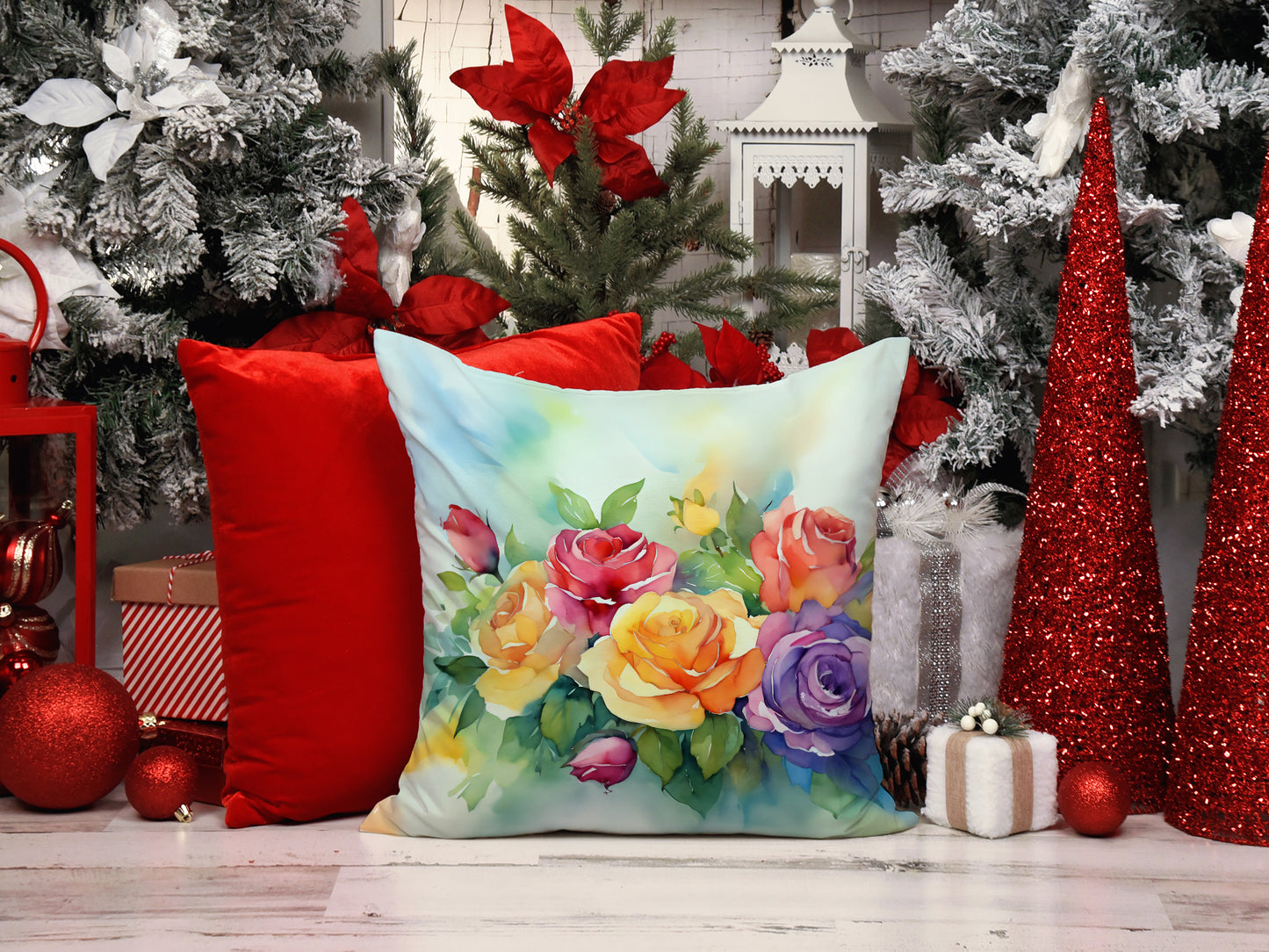 Roses in Watercolor Throw Pillow