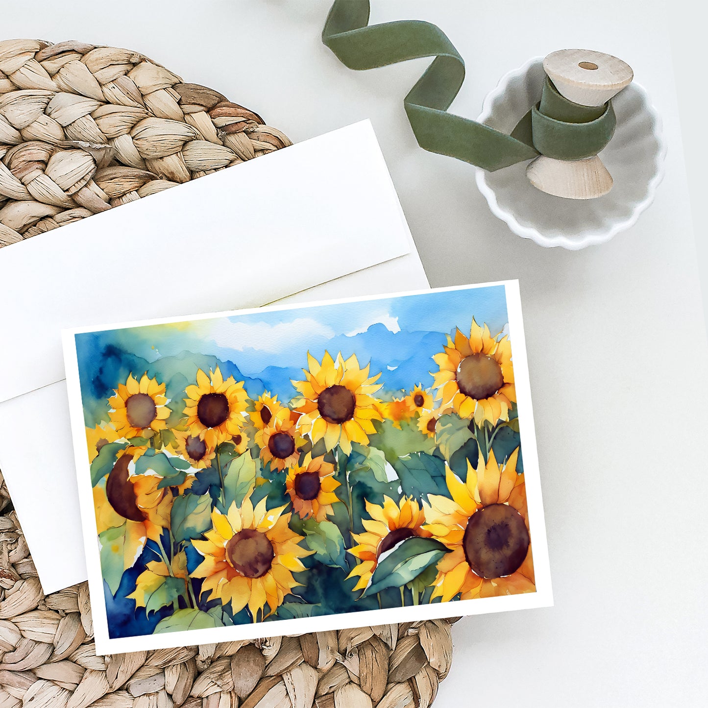 Sunflowers in Watercolor Greeting Cards Pack of 8