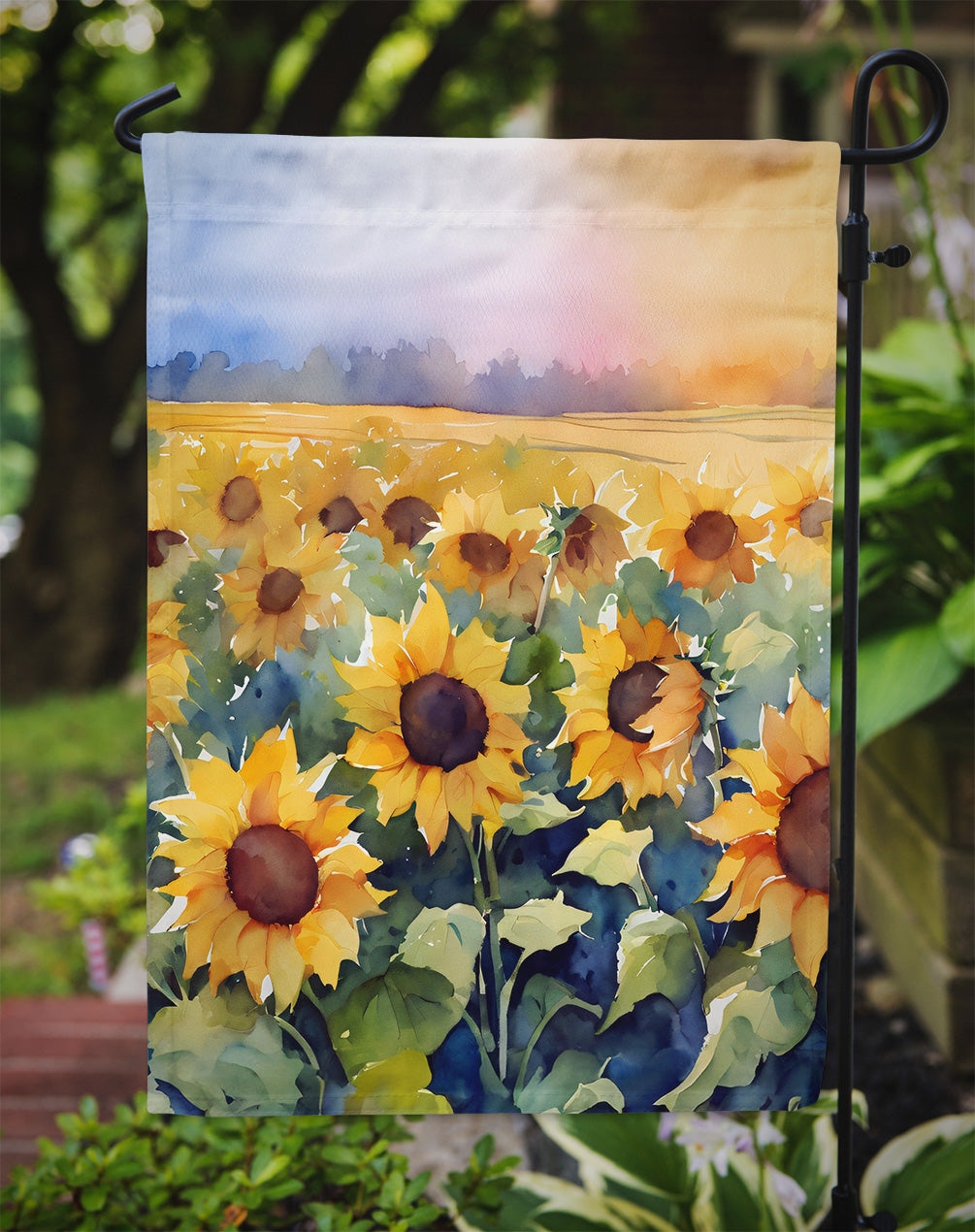 Sunflowers in Watercolor Garden Flag