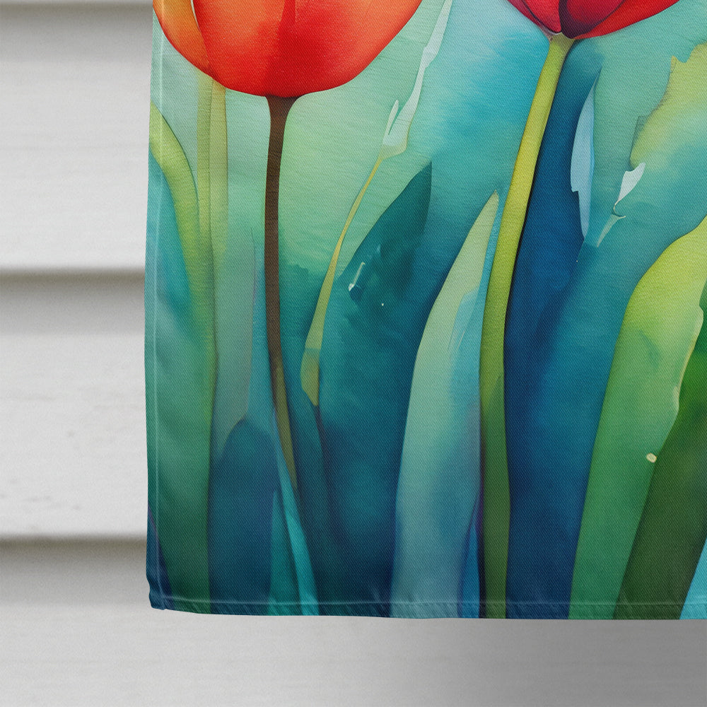 Tulips in Watercolor House Flag