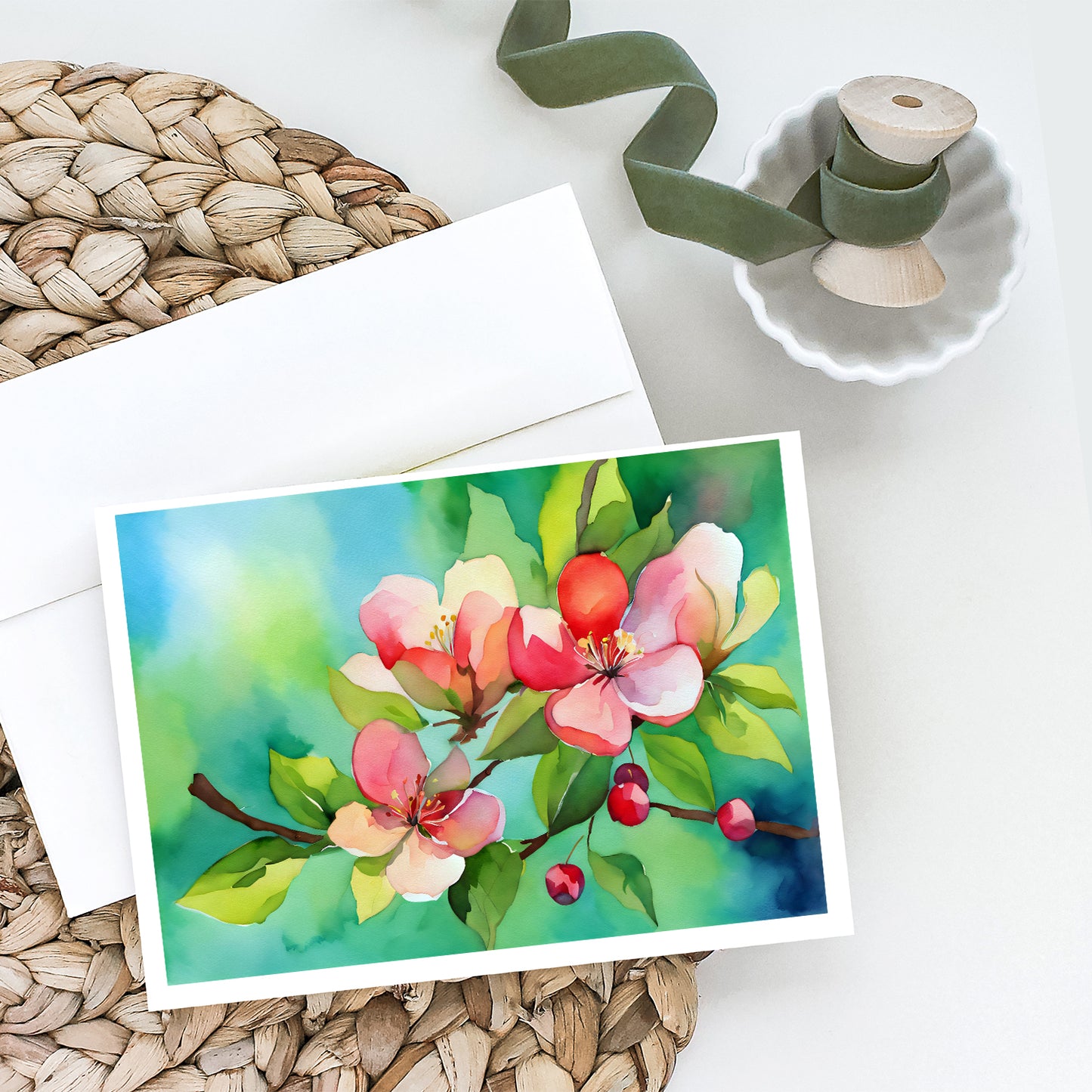 Arkansas Apple Blossom in Watercolor Greeting Cards Pack of 8