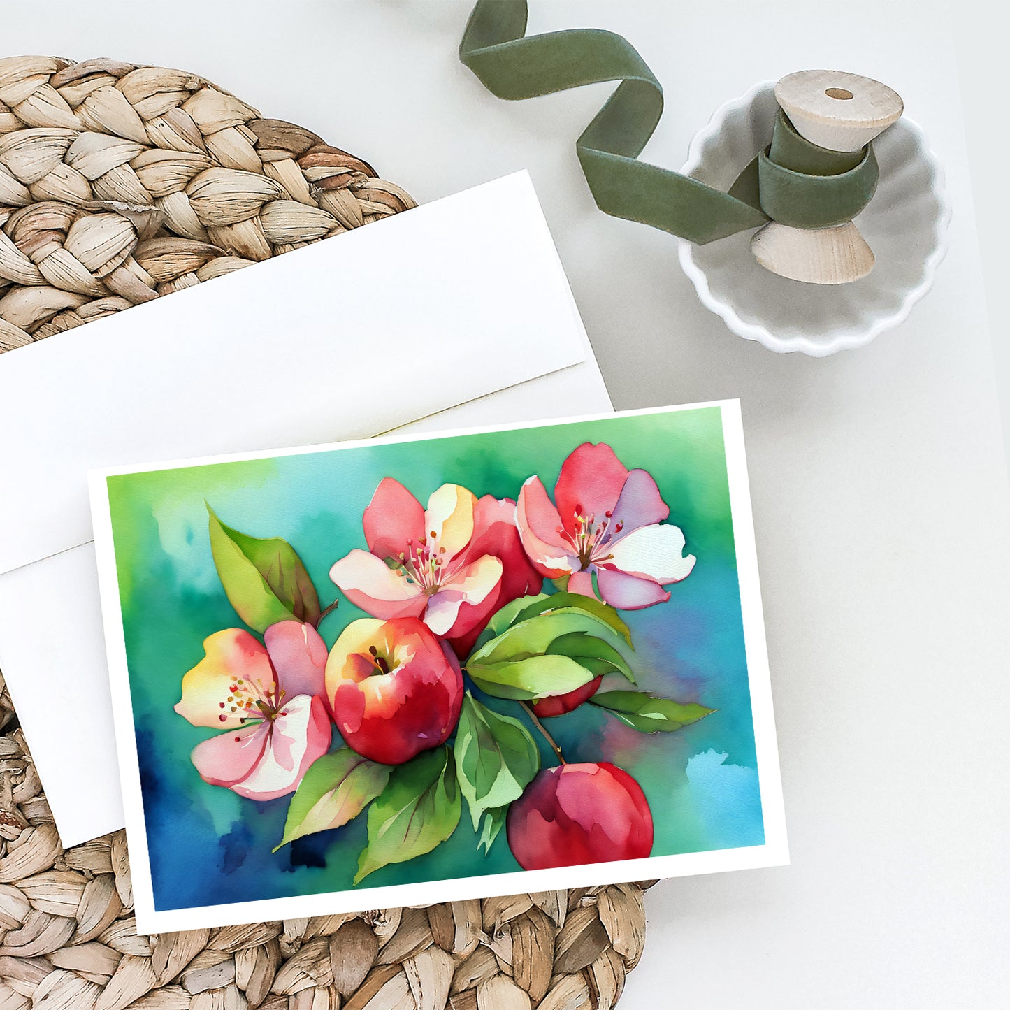 Arkansas Apple Blossom in Watercolor Greeting Cards Pack of 8