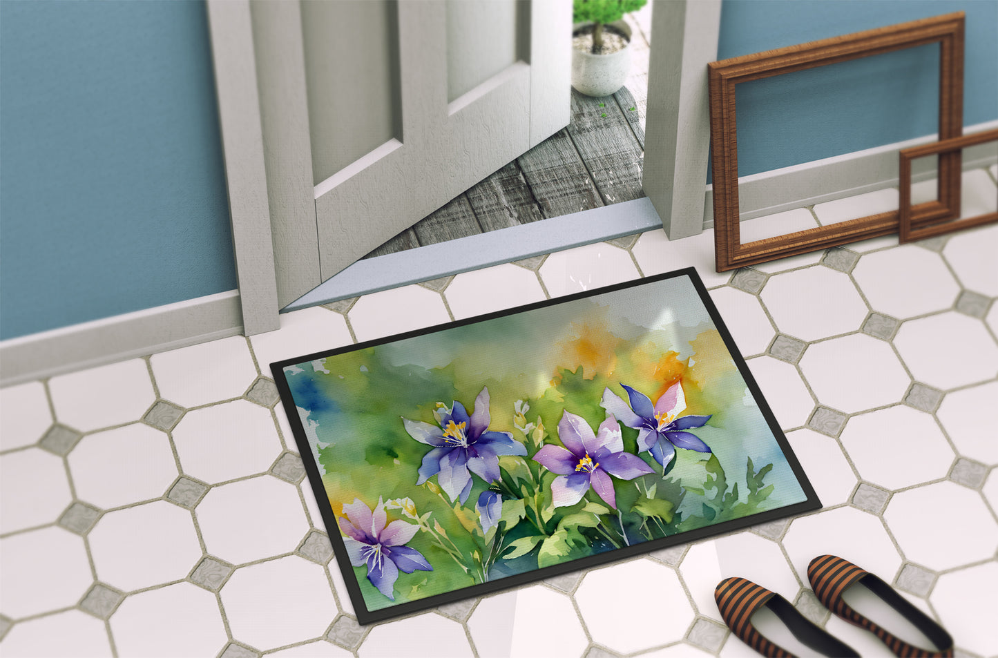 Colorado Rocky Mountain Columbine in Watercolor Doormat