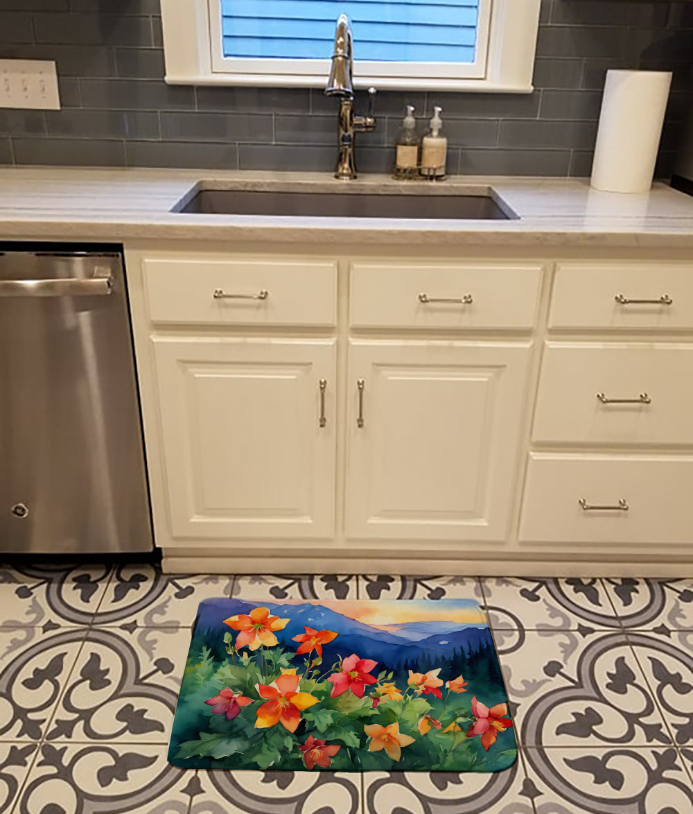 Colorado Rocky Mountain Columbine in Watercolor Memory Foam Kitchen Mat
