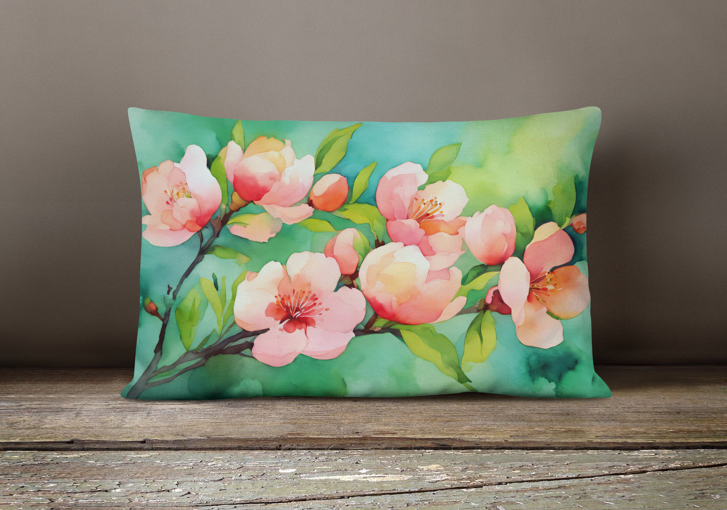 Delaware Peach Blossom in Watercolor Throw Pillow