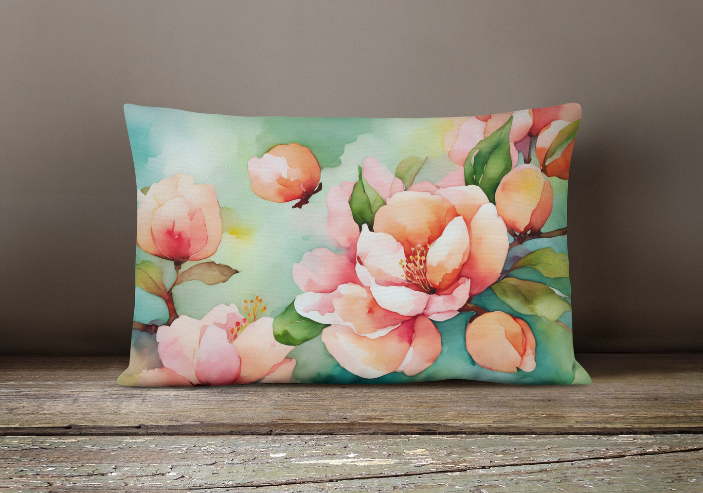 Delaware Peach Blossom in Watercolor Throw Pillow