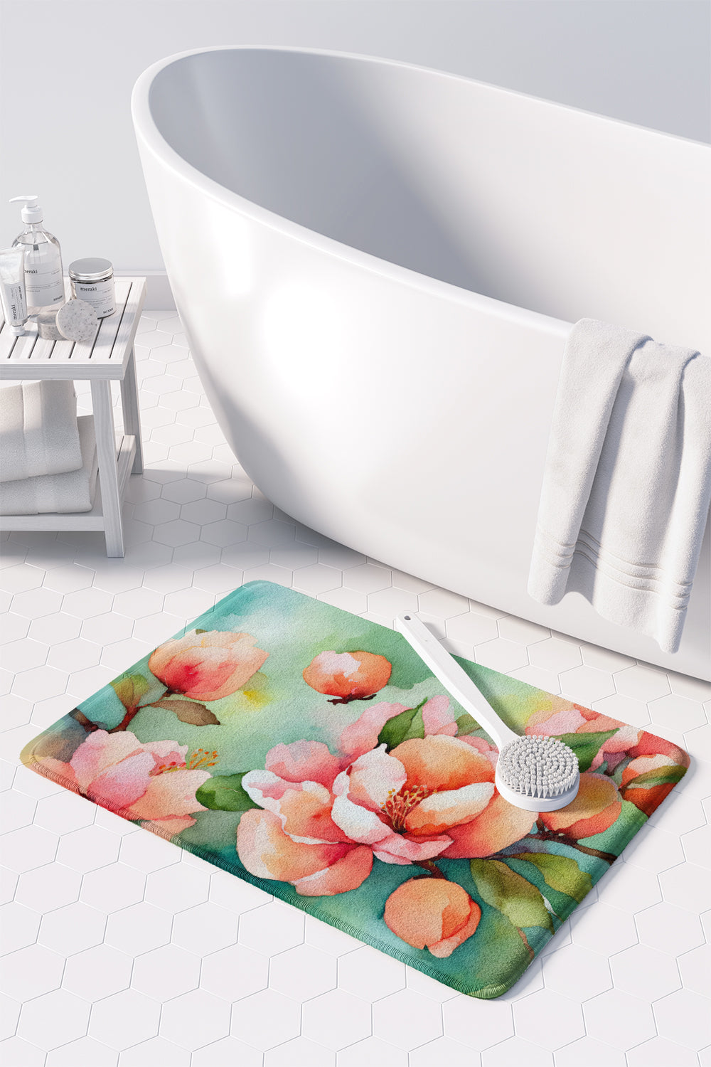 Delaware Peach Blossom in Watercolor Memory Foam Kitchen Mat