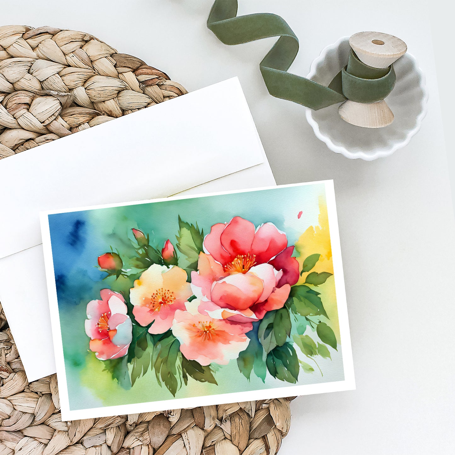Georgia Cherokee Rose in Watercolor Greeting Cards Pack of 8