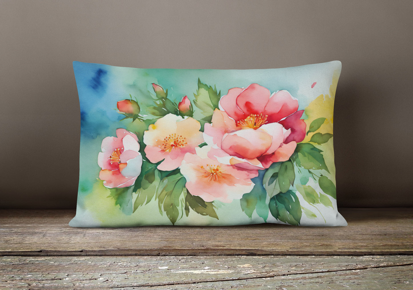 Georgia Cherokee Rose in Watercolor Throw Pillow