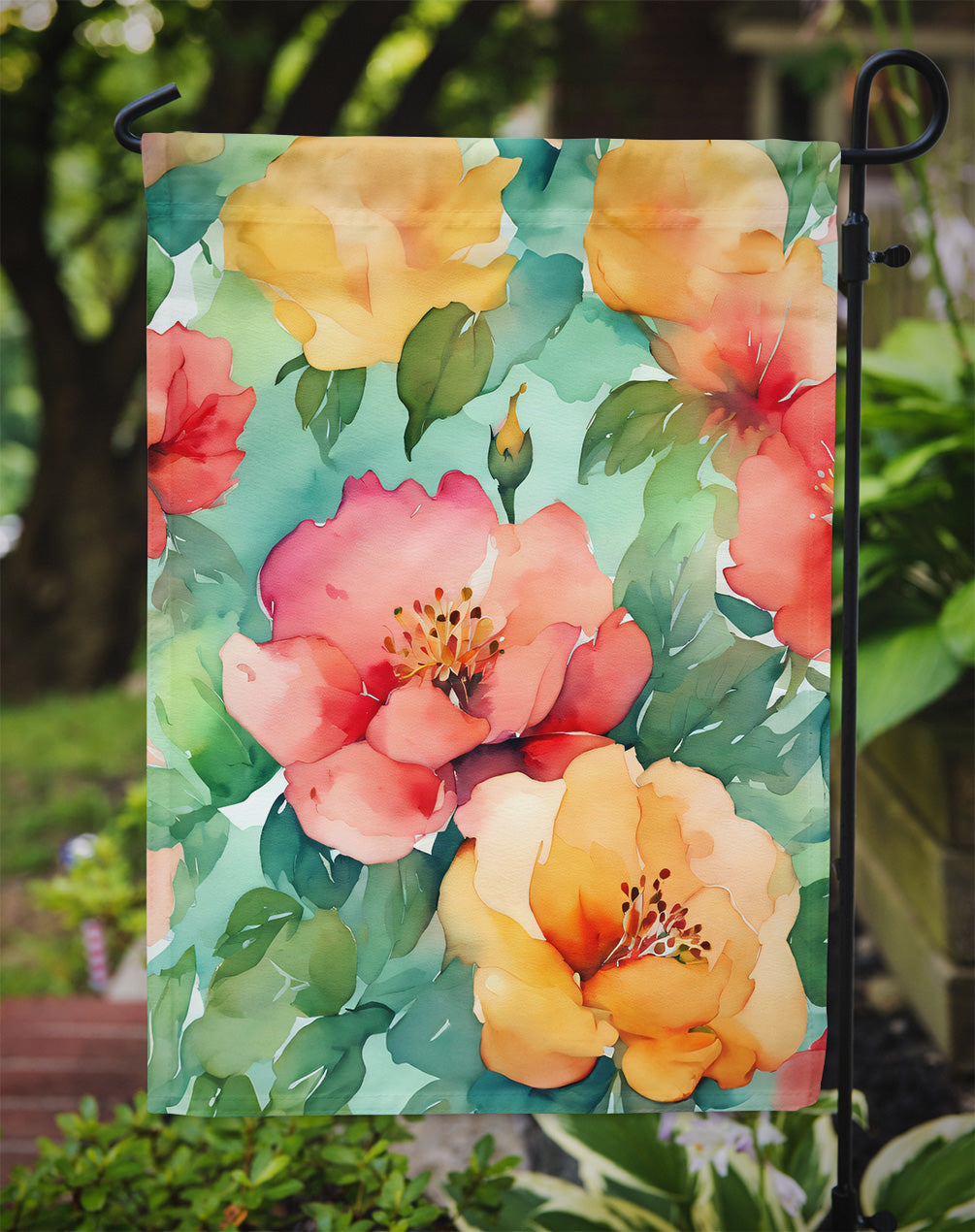 Georgia Cherokee Rose in Watercolor Garden Flag