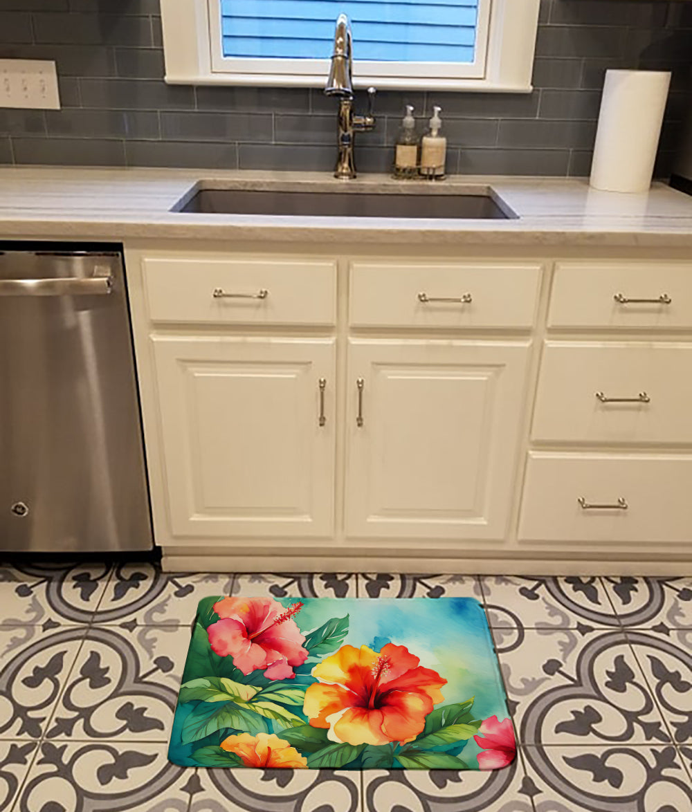 Hawaii Hawaiian Hibiscus in Watercolor Memory Foam Kitchen Mat