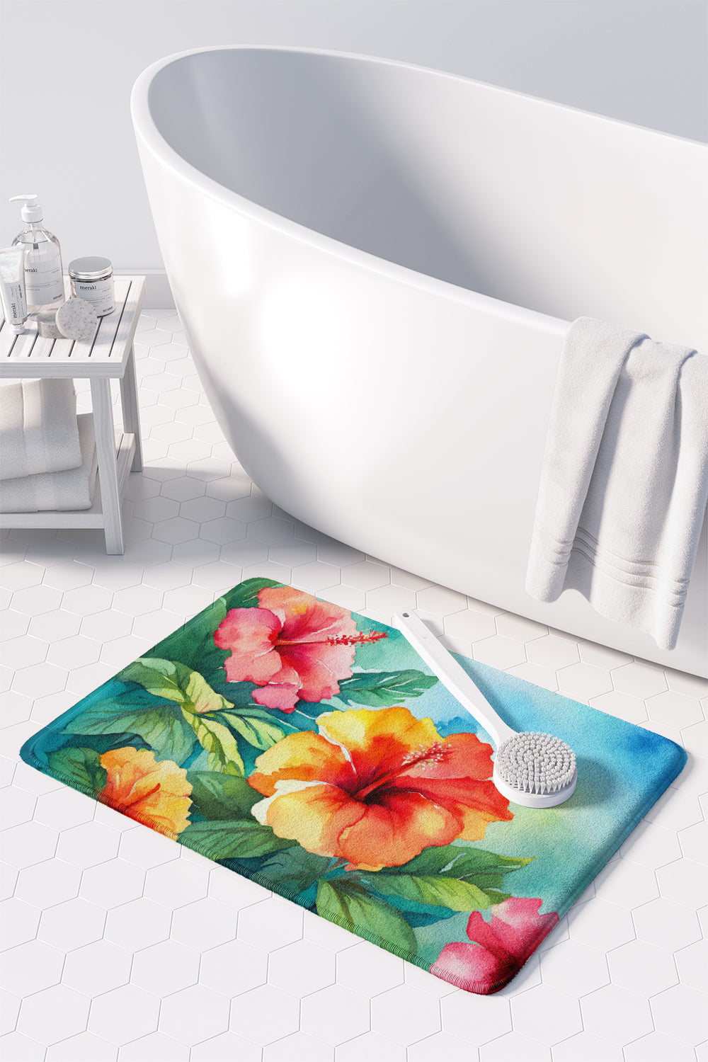 Hawaii Hawaiian Hibiscus in Watercolor Memory Foam Kitchen Mat
