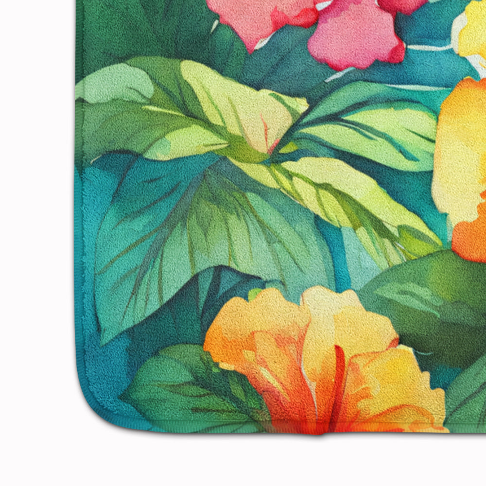 Hawaii Hawaiian Hibiscus in Watercolor Memory Foam Kitchen Mat