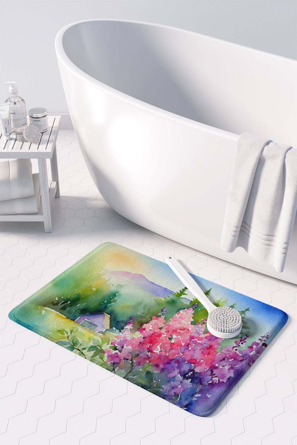 Idaho Syringa in Watercolor Memory Foam Kitchen Mat