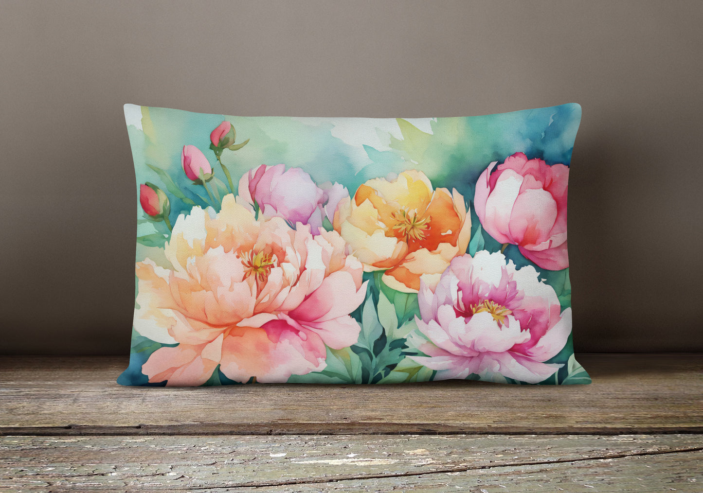 Indiana Peonies in Watercolor Throw Pillow