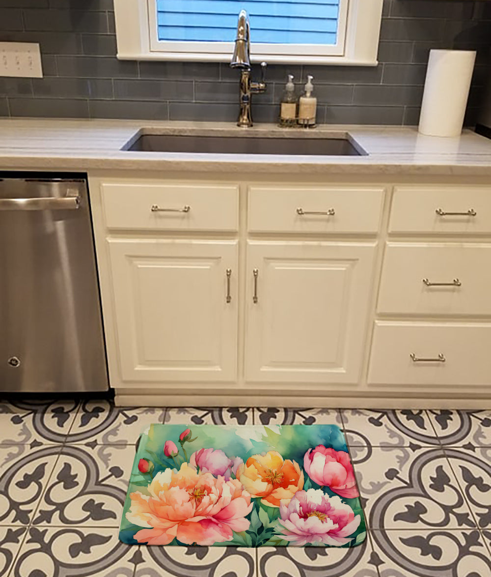 Indiana Peonies in Watercolor Memory Foam Kitchen Mat