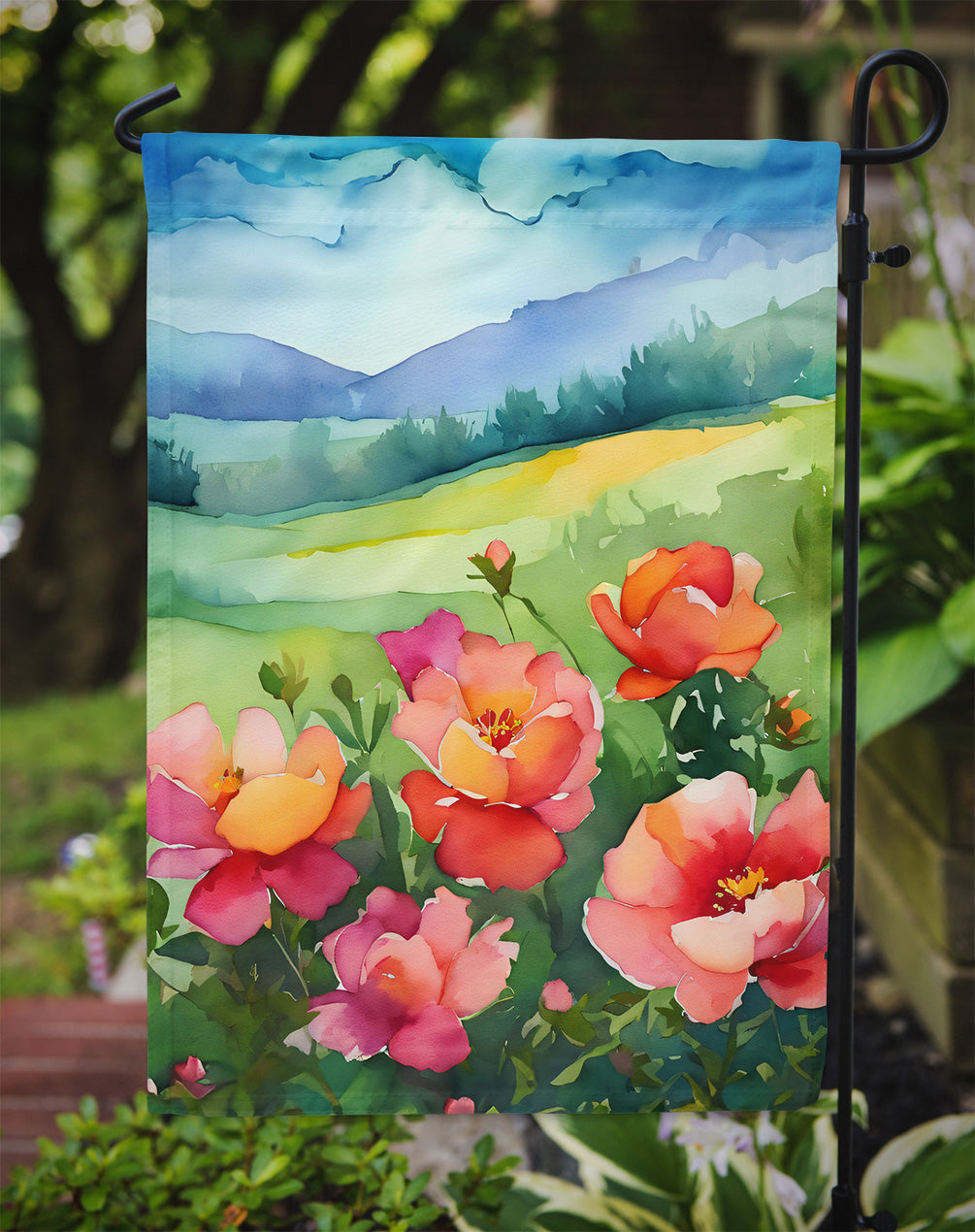 Iowa Wild Prairie Roses in Watercolor Garden Flag