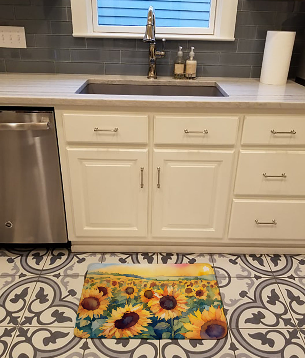 Kansas Sunflowers in Watercolor Memory Foam Kitchen Mat