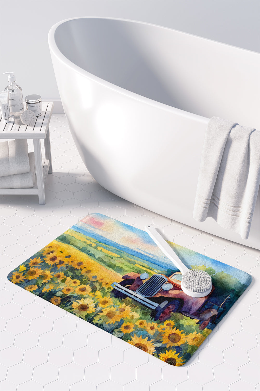 Kansas Sunflowers in Watercolor Memory Foam Kitchen Mat