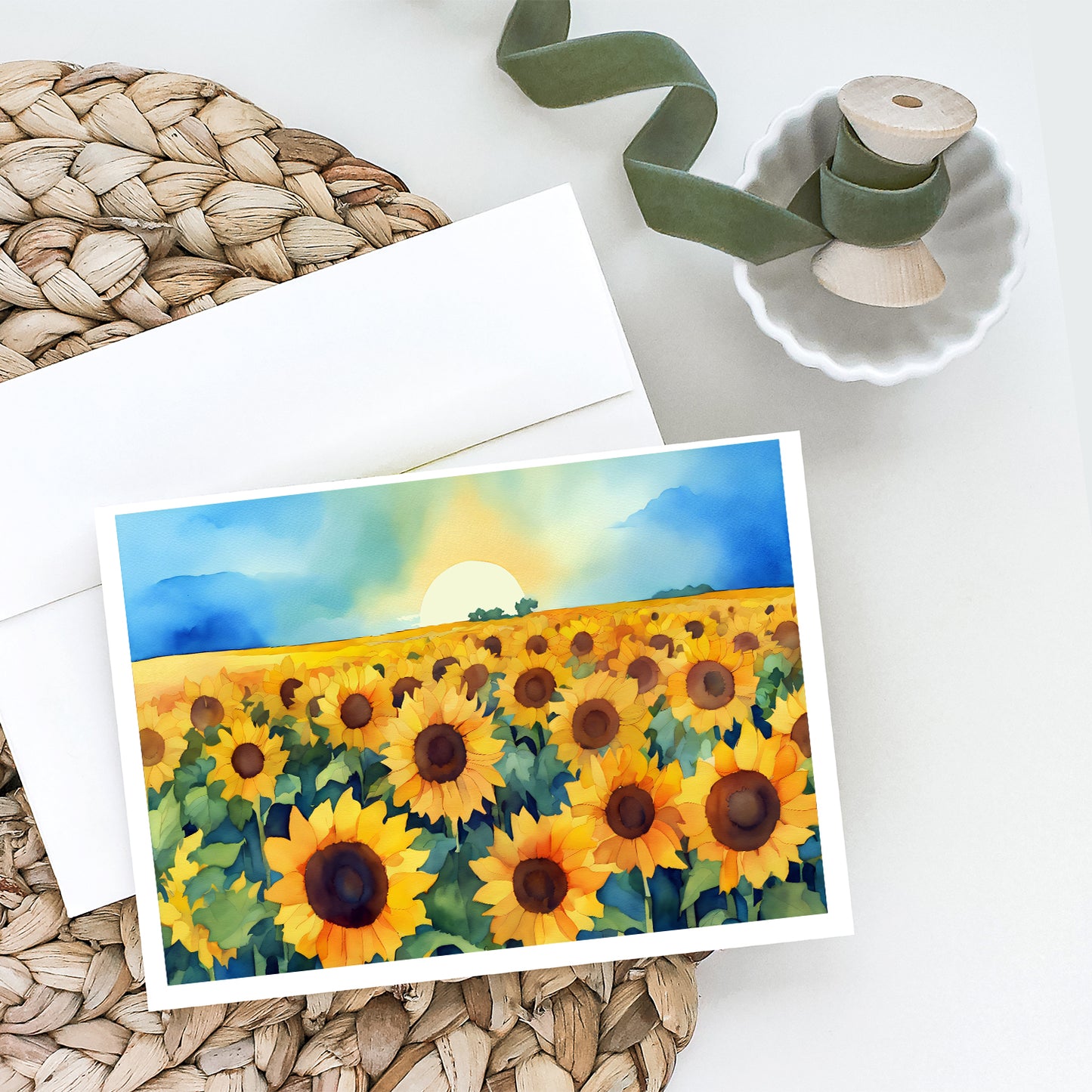 Kansas Sunflowers in Watercolor Greeting Cards Pack of 8
