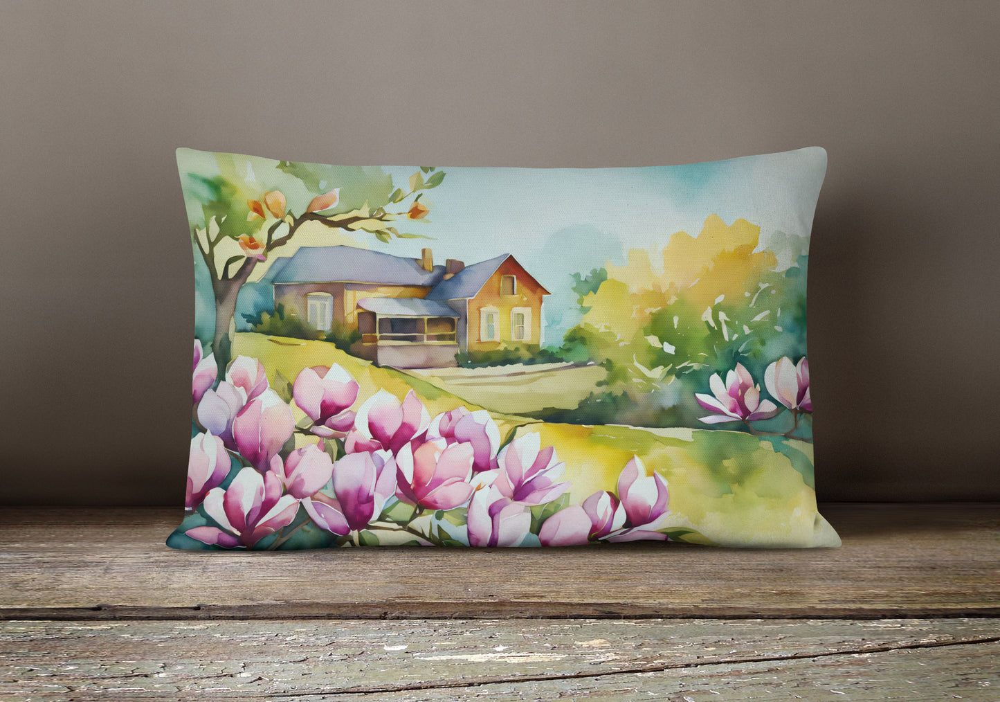 Louisiana Magnolias in Watercolor Throw Pillow