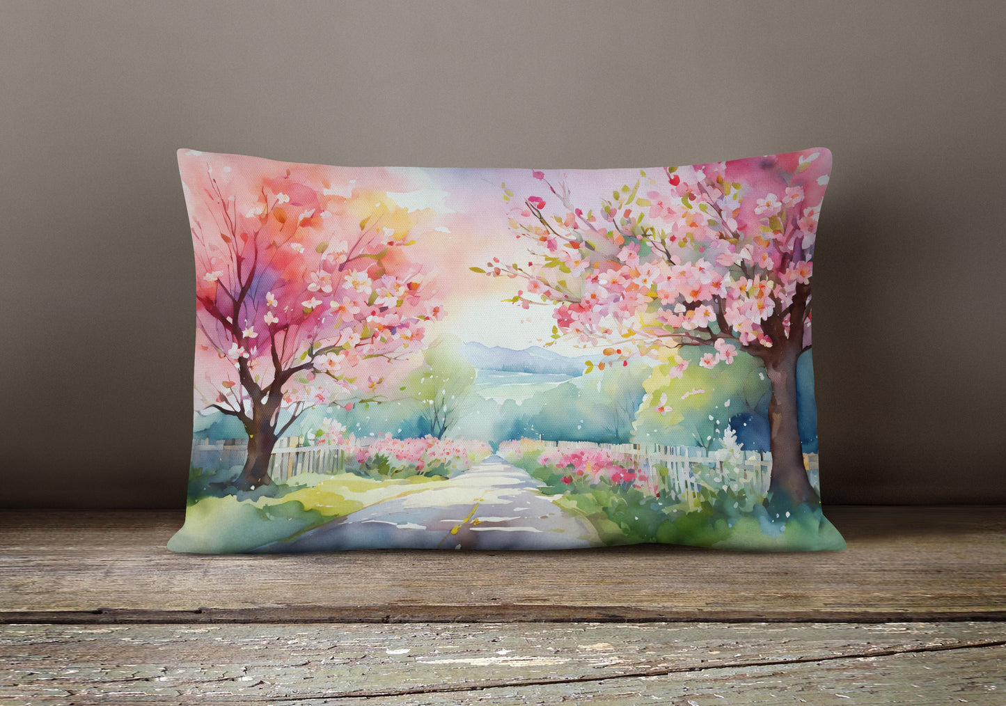 Michigan Apple Blossoms in Watercolor Throw Pillow