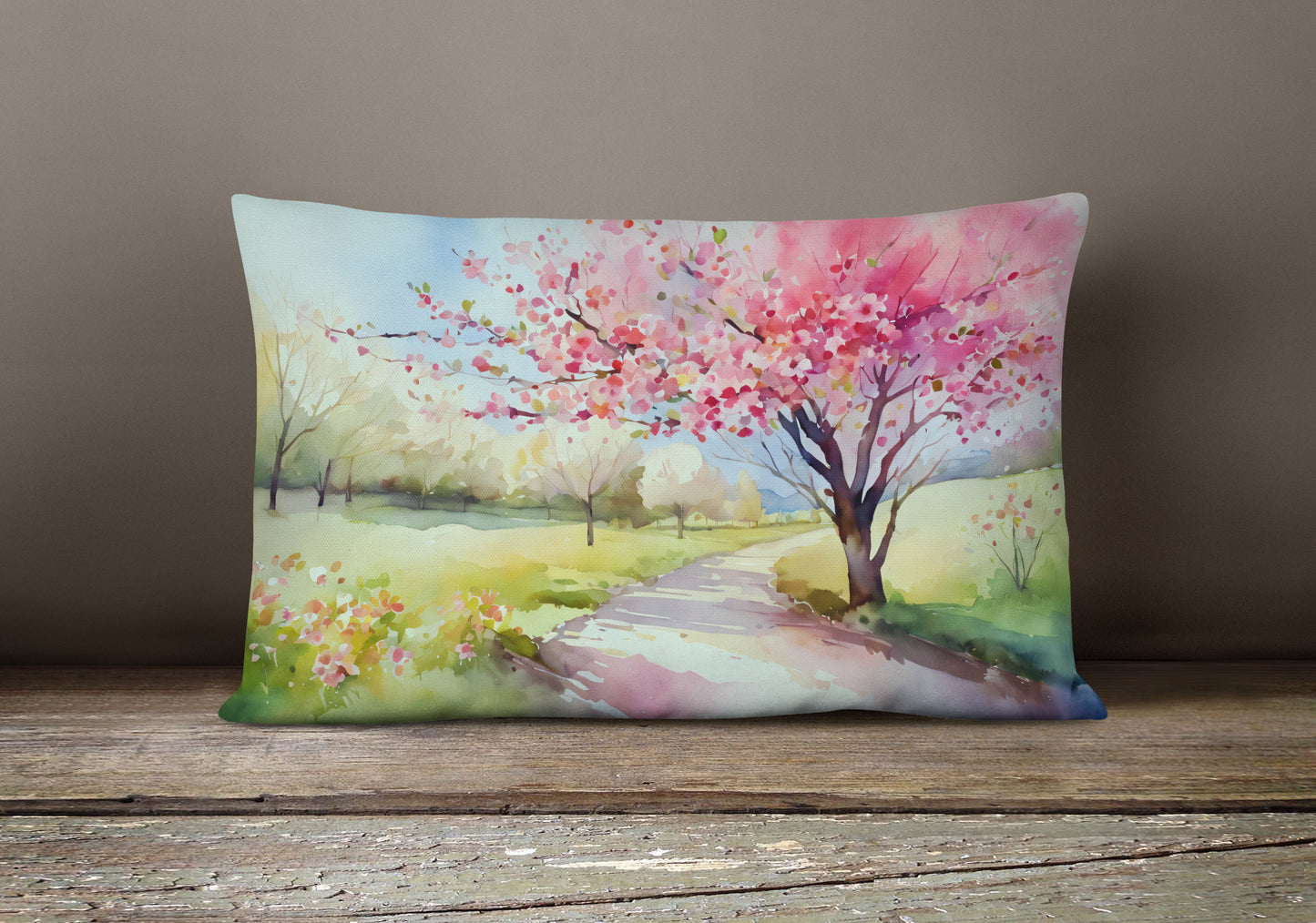 Michigan Apple Blossoms in Watercolor Throw Pillow