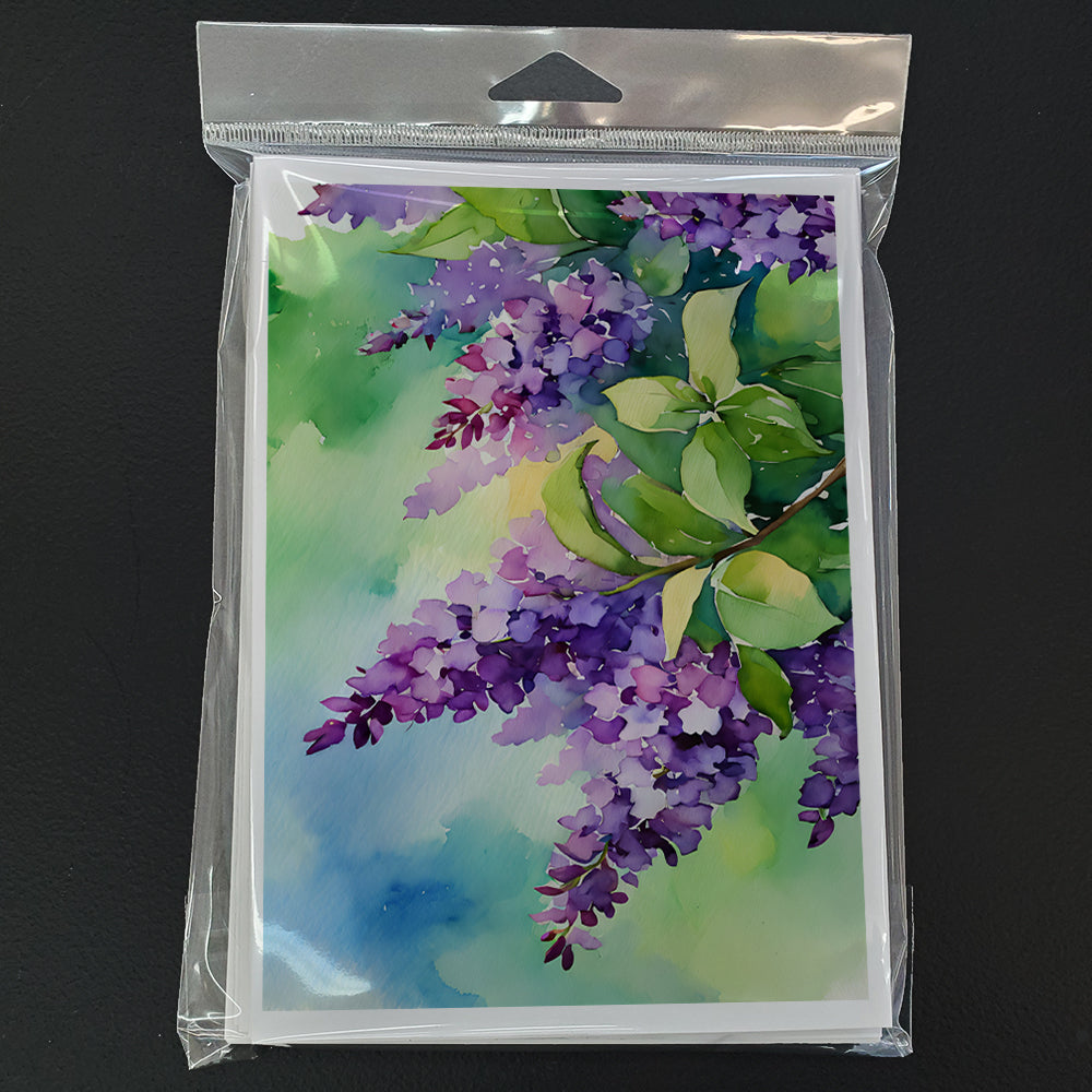 New Hampshire Purple Lilac in Watercolor Greeting Cards Pack of 8