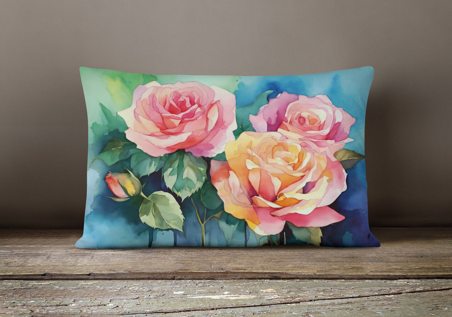 New York Roses in Watercolor Throw Pillow
