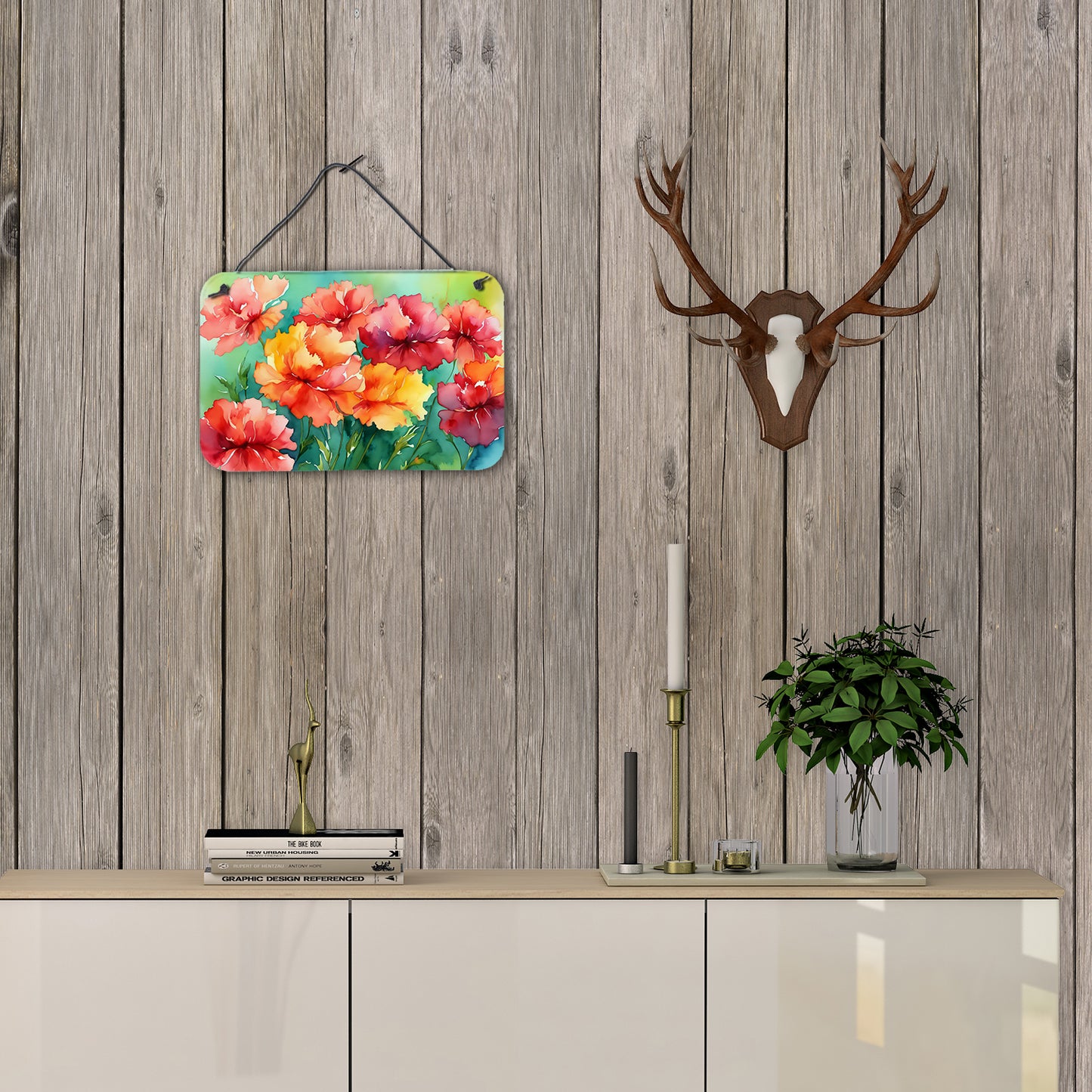 Ohio Scarlet Carnations in Watercolor Wall or Door Hanging Prints