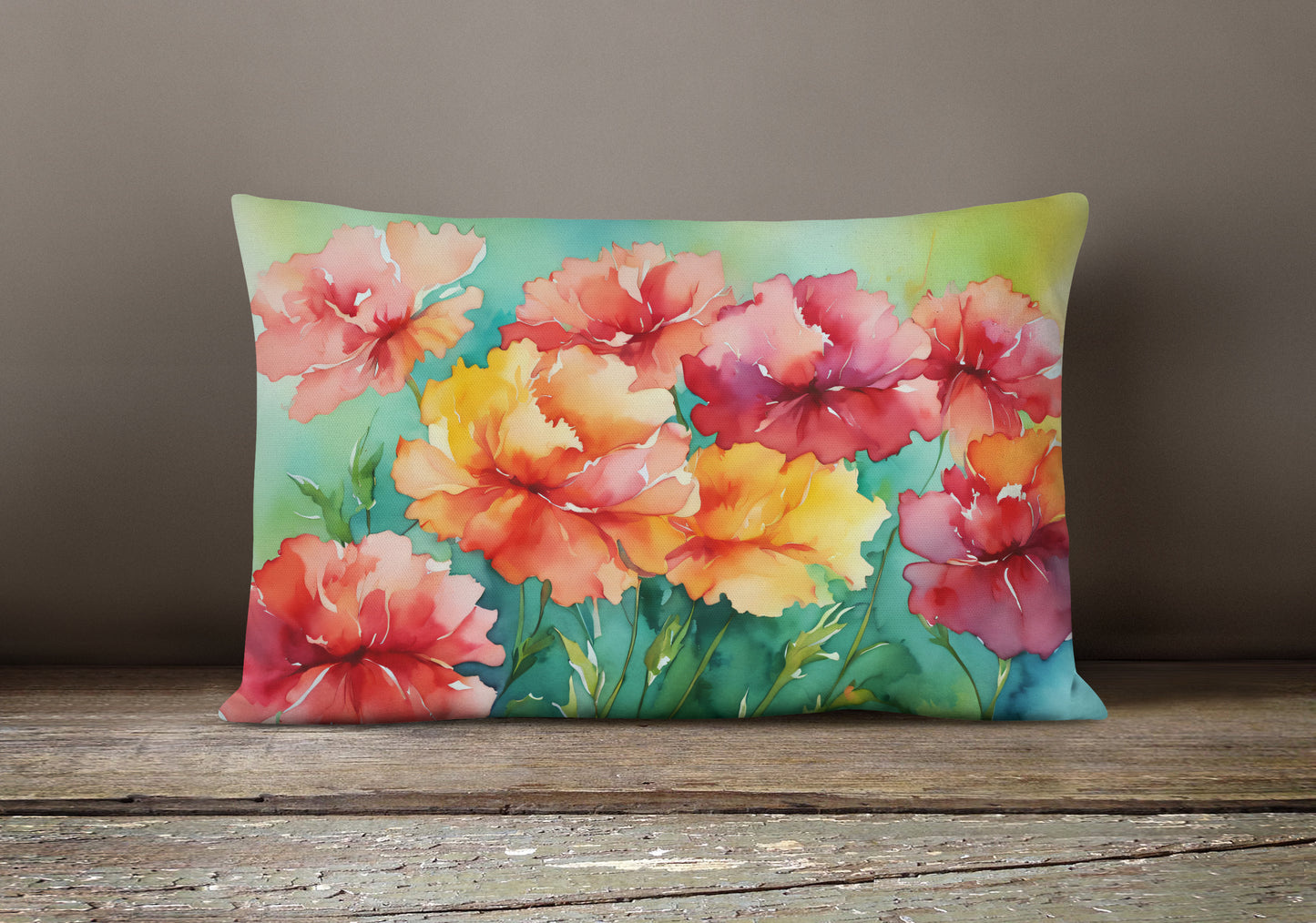 Ohio Scarlet Carnations in Watercolor Throw Pillow