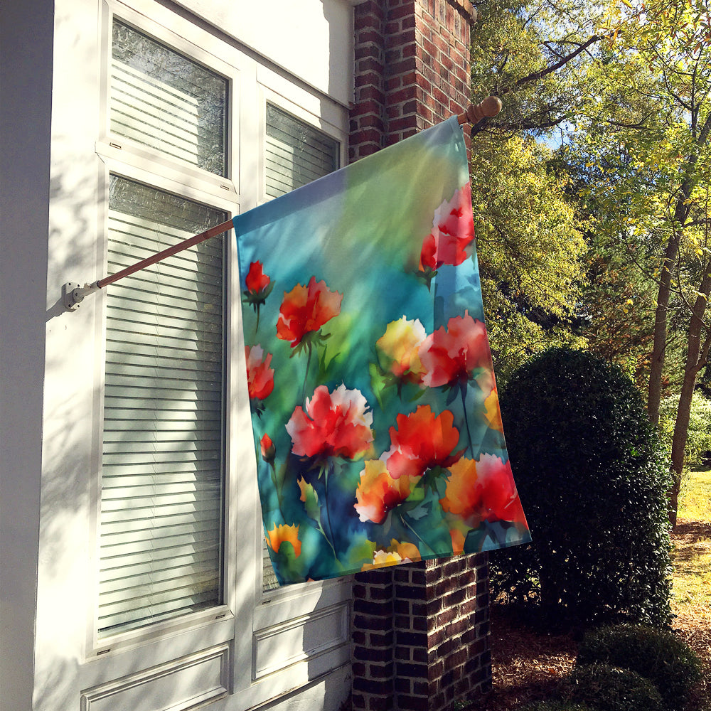 Ohio Scarlet Carnations in Watercolor House Flag