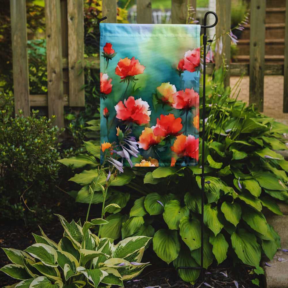 Ohio Scarlet Carnations in Watercolor Garden Flag