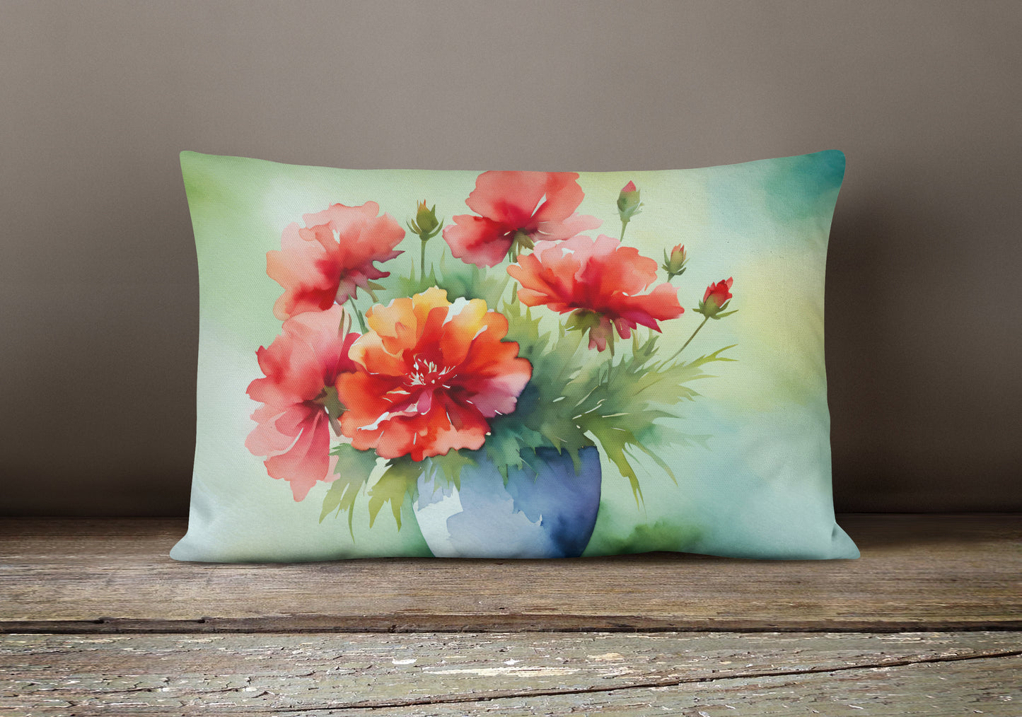 Ohio Scarlet Carnations in Watercolor Throw Pillow