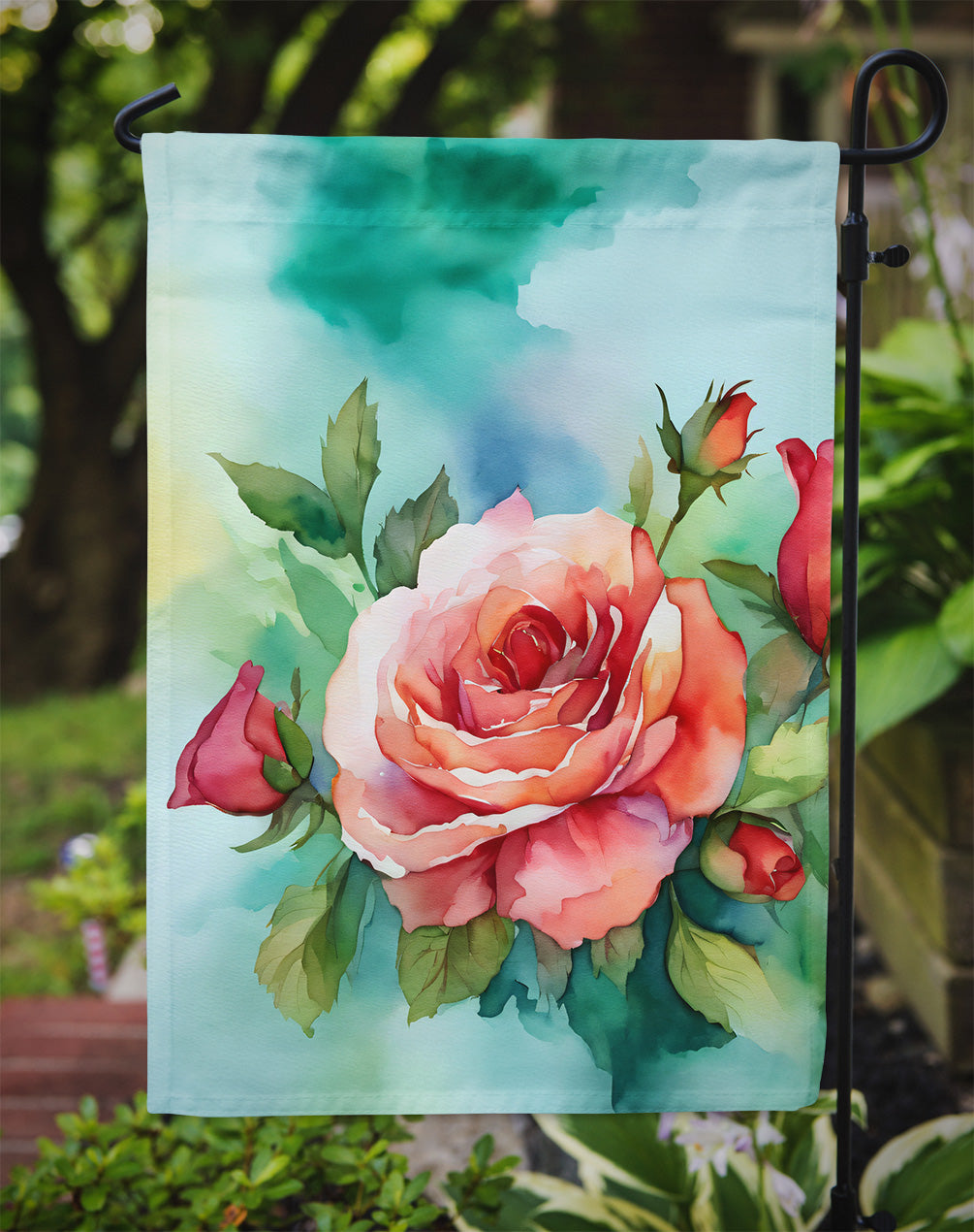 Oklahoma Roses in Watercolor Garden Flag