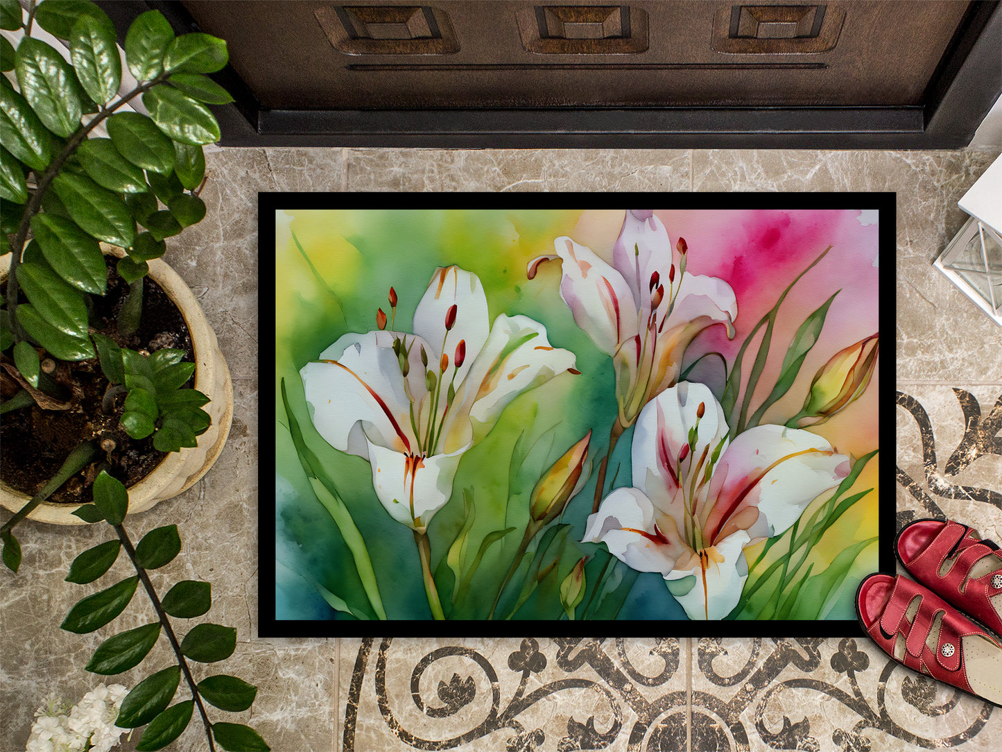 Utah Sego Lilies in Watercolor Doormat