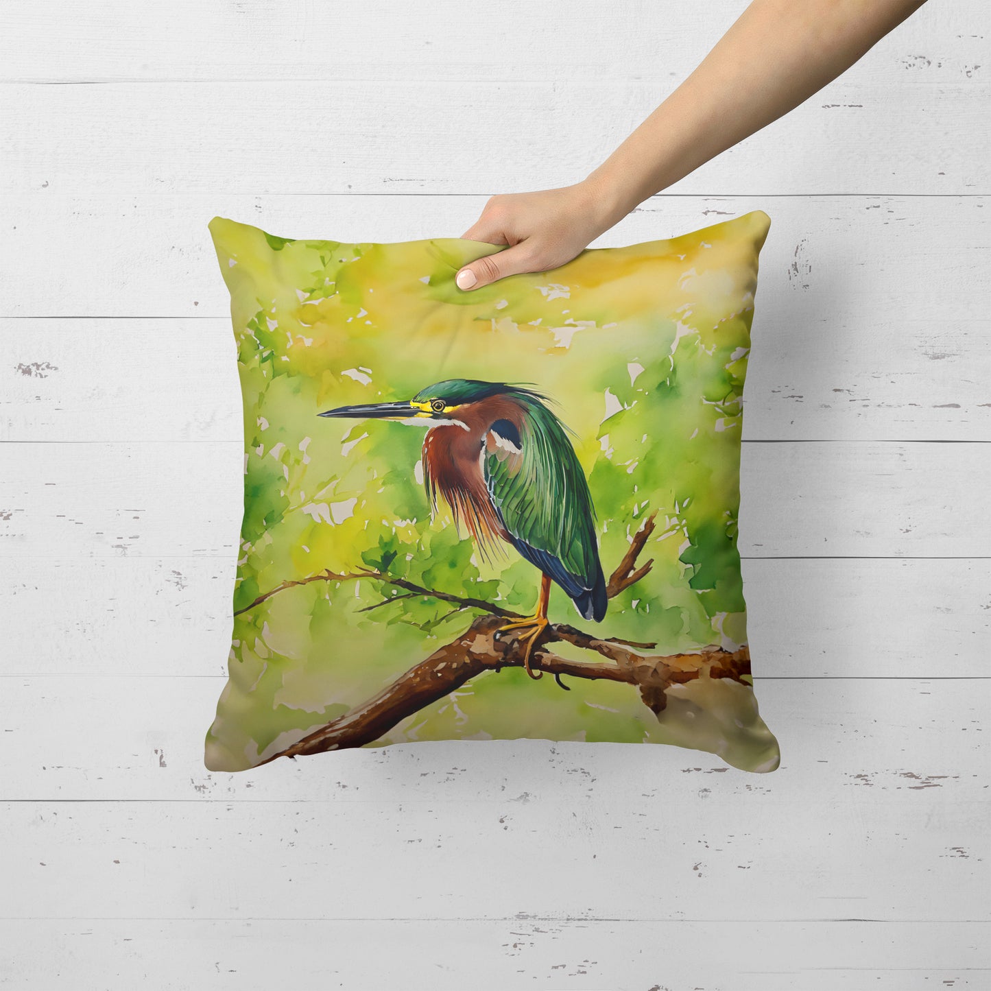 Green Heron Throw Pillow