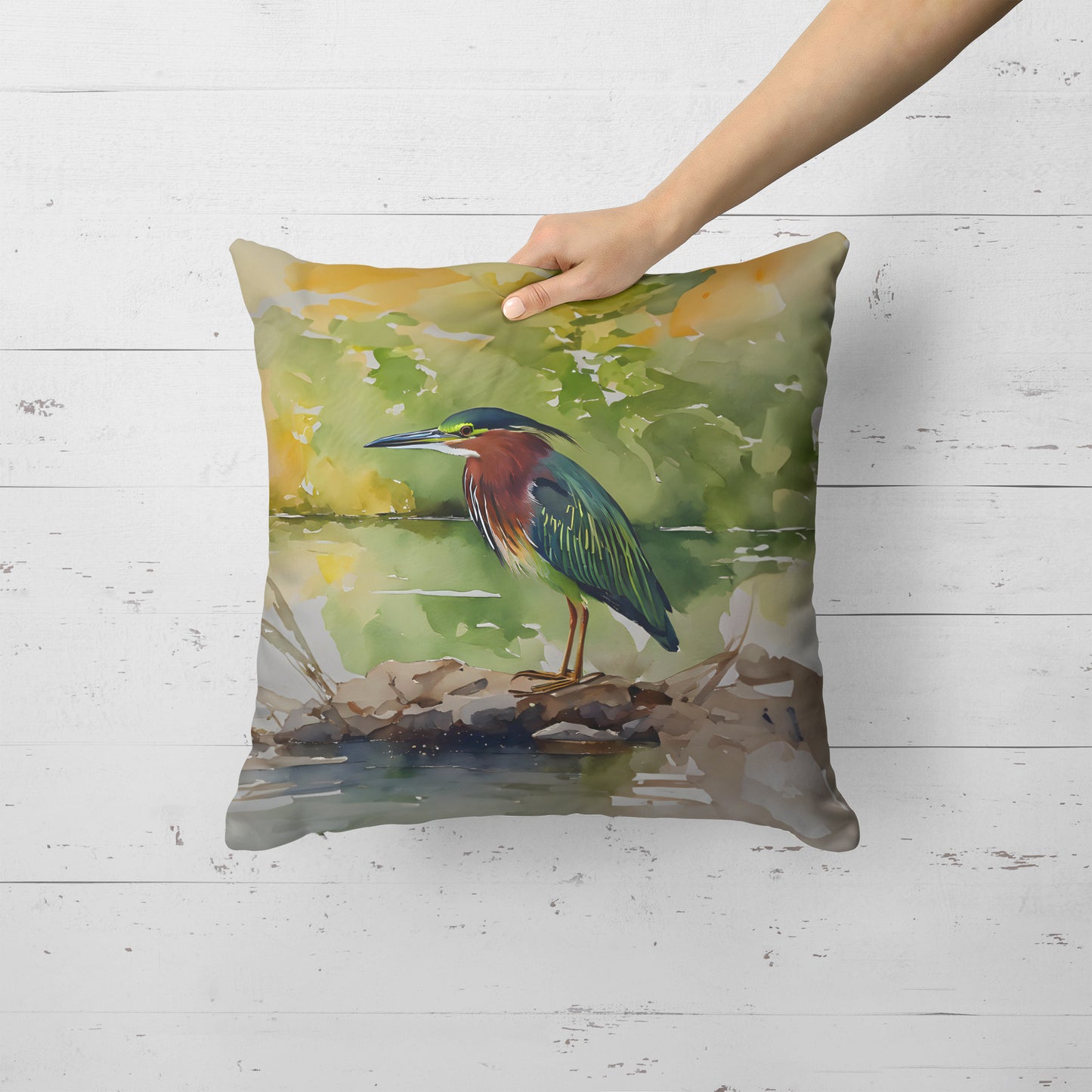 Green Heron Throw Pillow