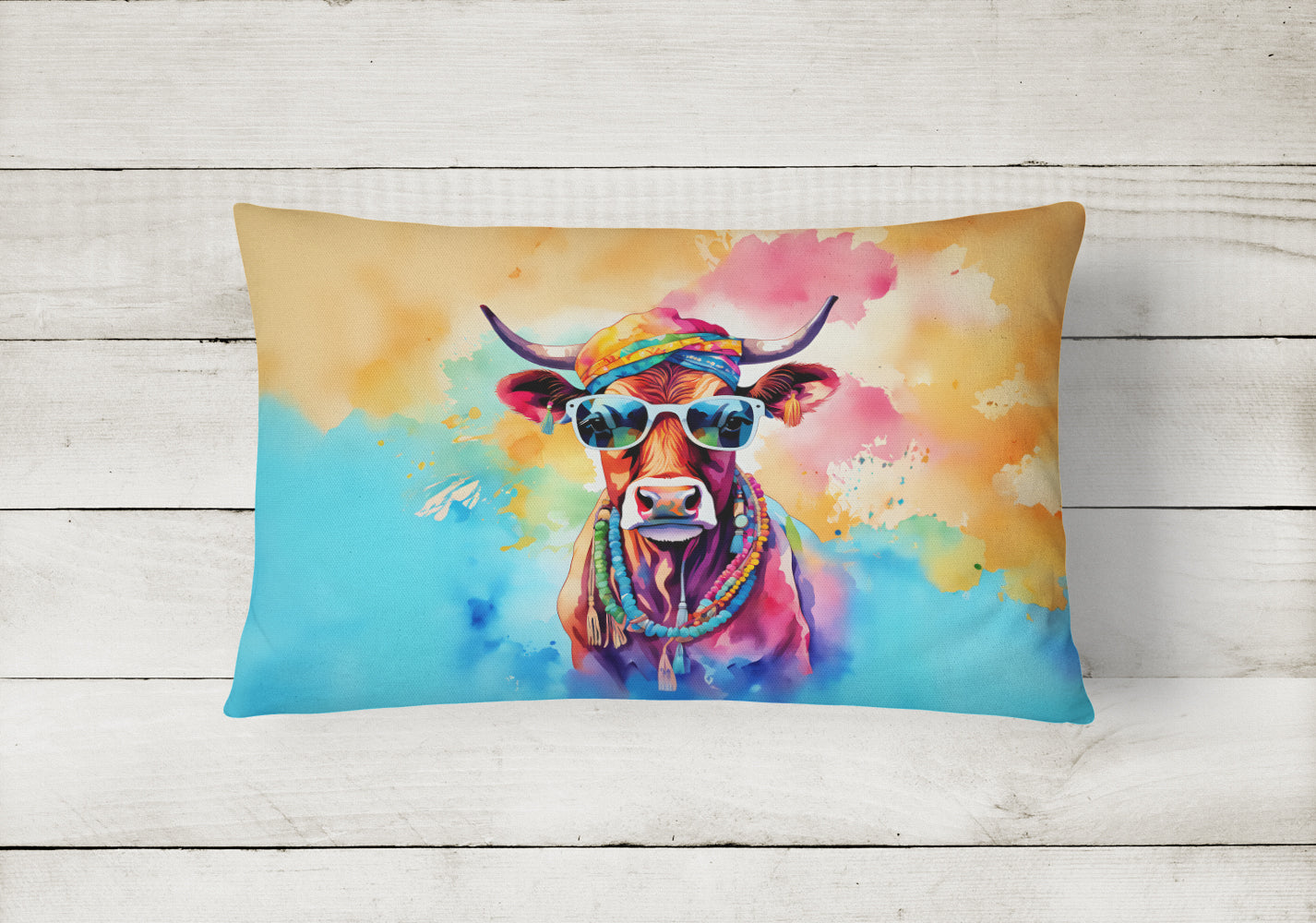 Hippie Animal Cow Throw Pillow