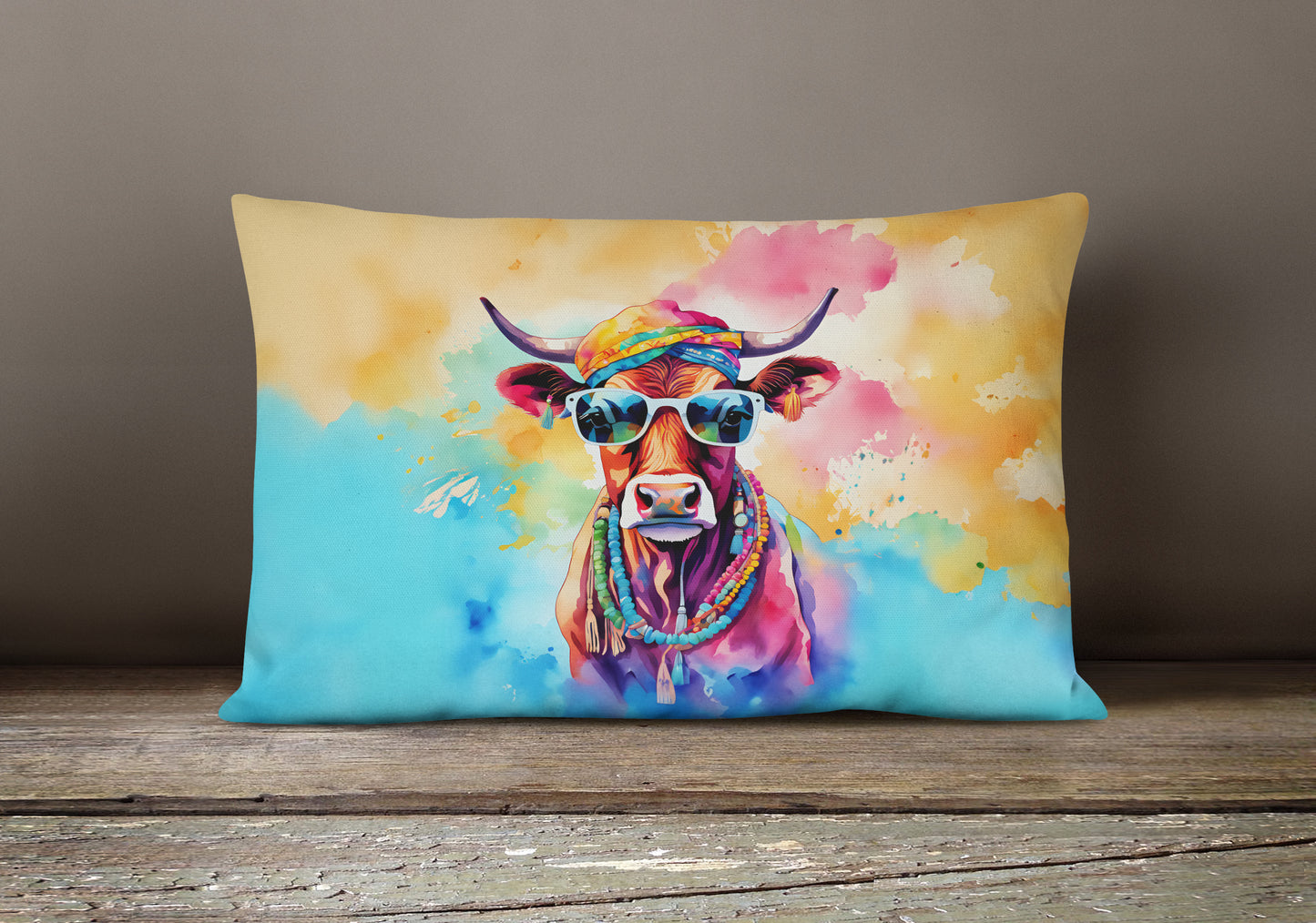 Hippie Animal Cow Throw Pillow