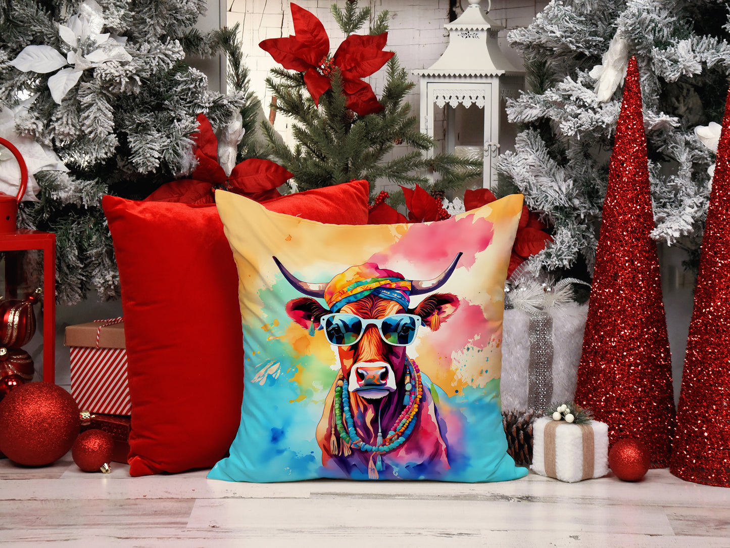 Hippie Animal Cow Throw Pillow
