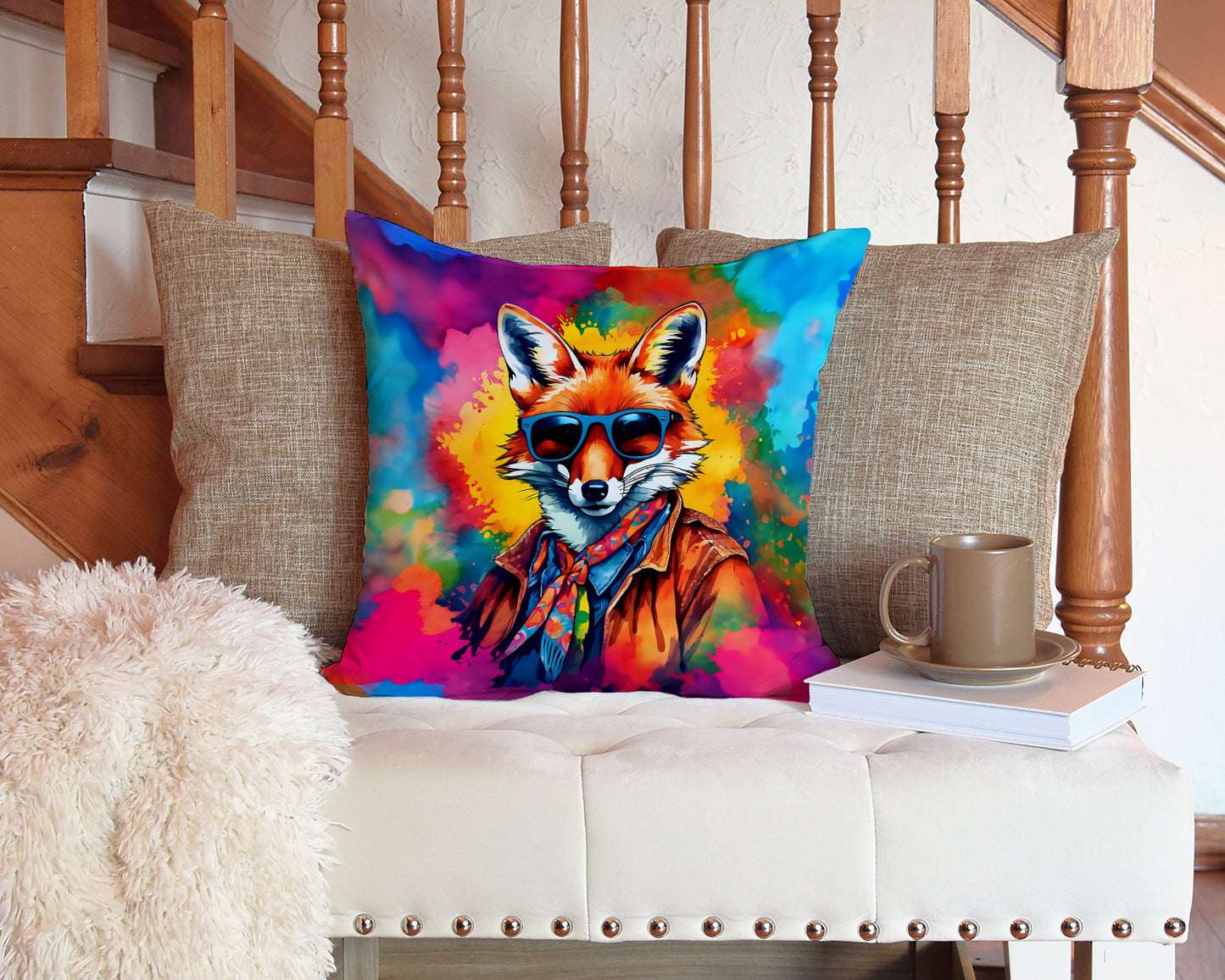 Hippie Animal Fox Throw Pillow