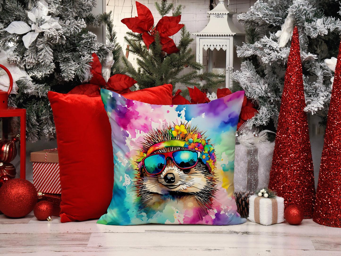 Hippie Animal Hedgehog Throw Pillow