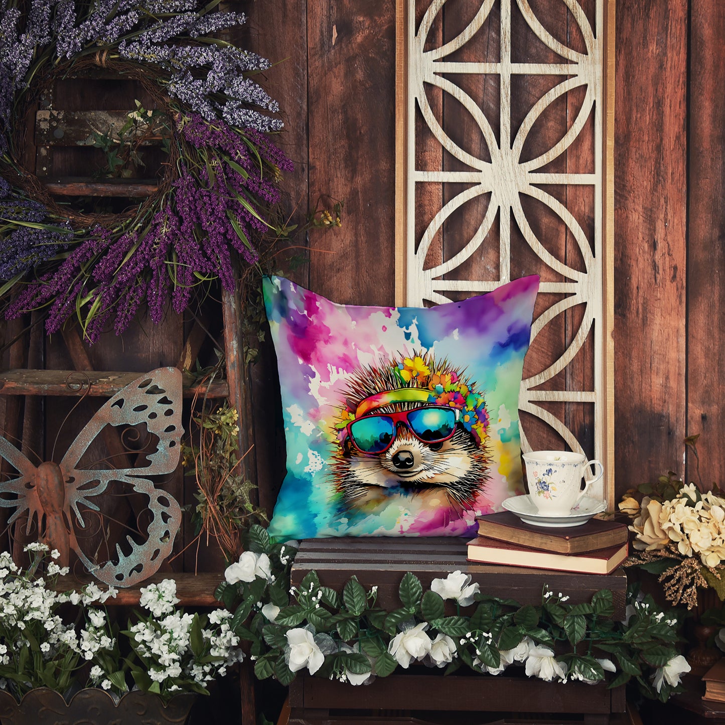 Hippie Animal Hedgehog Throw Pillow