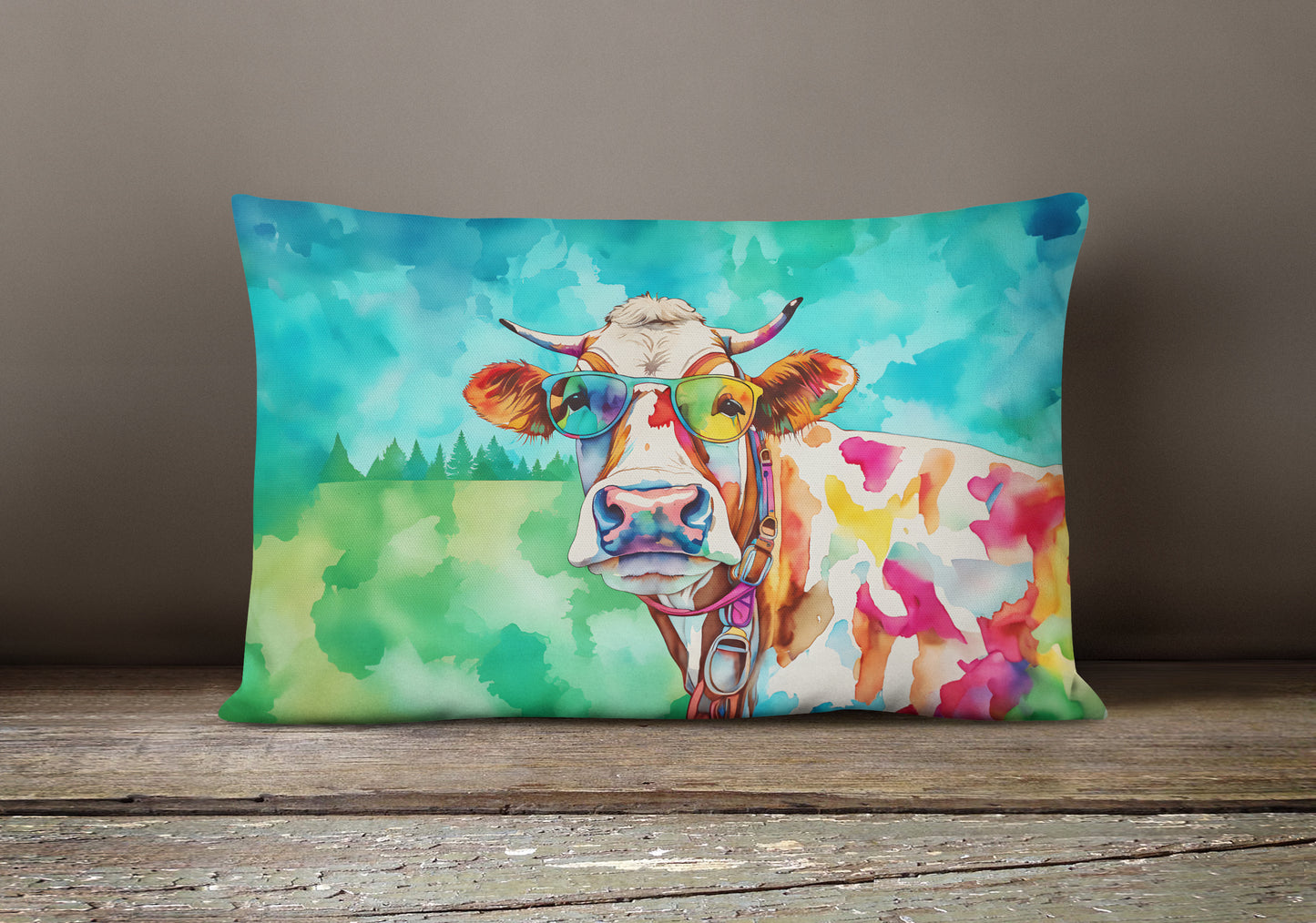 Hippie Animal Cow Throw Pillow