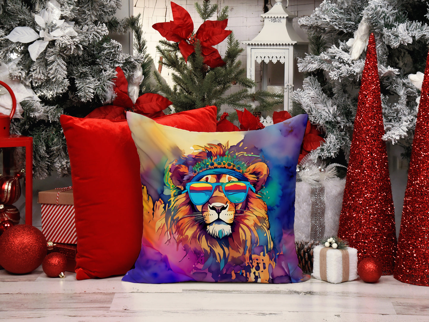 Hippie Animal Lion Throw Pillow