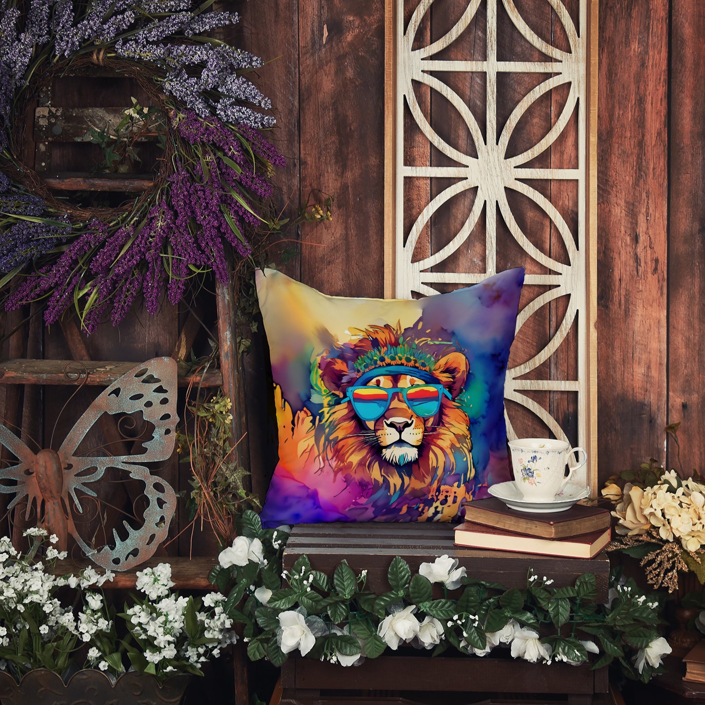 Hippie Animal Lion Throw Pillow