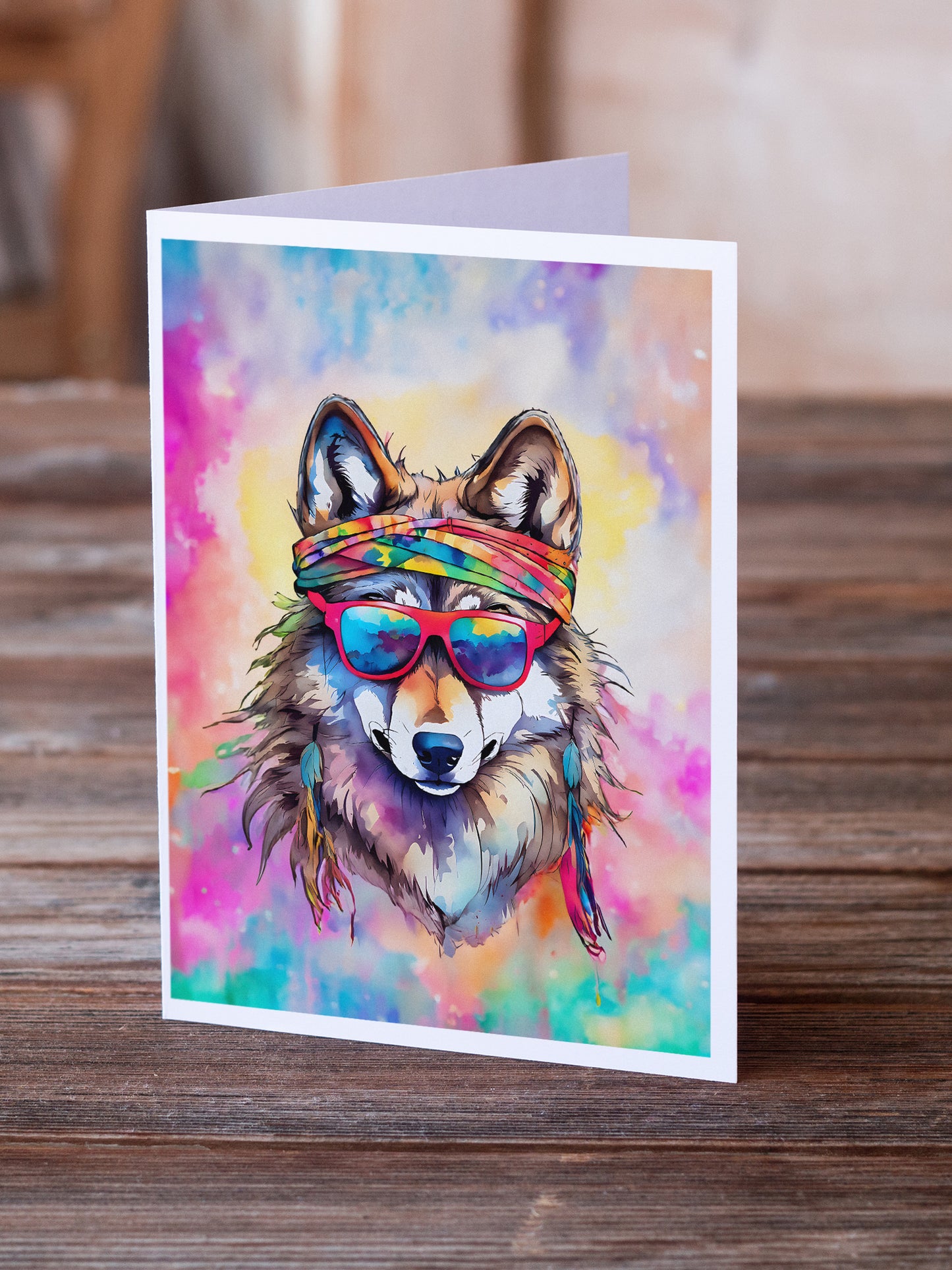 Hippie Animal Wolf Greeting Cards Pack of 8