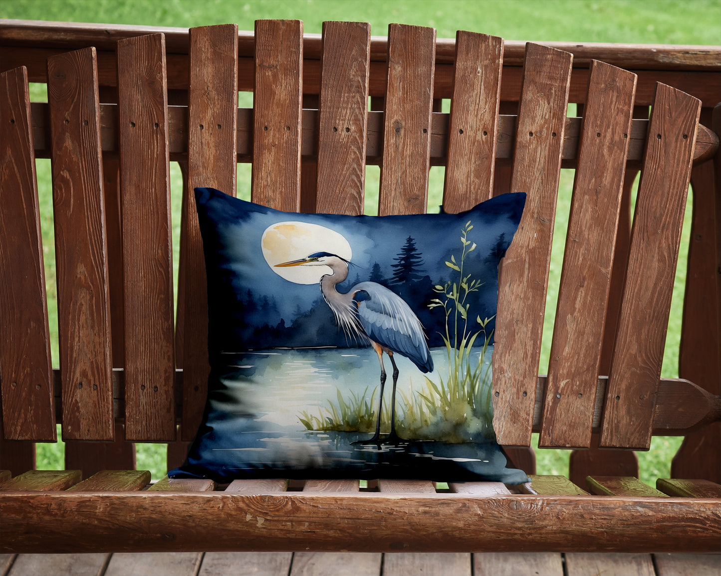 Blue Heron Under the Moonlight Throw Pillow