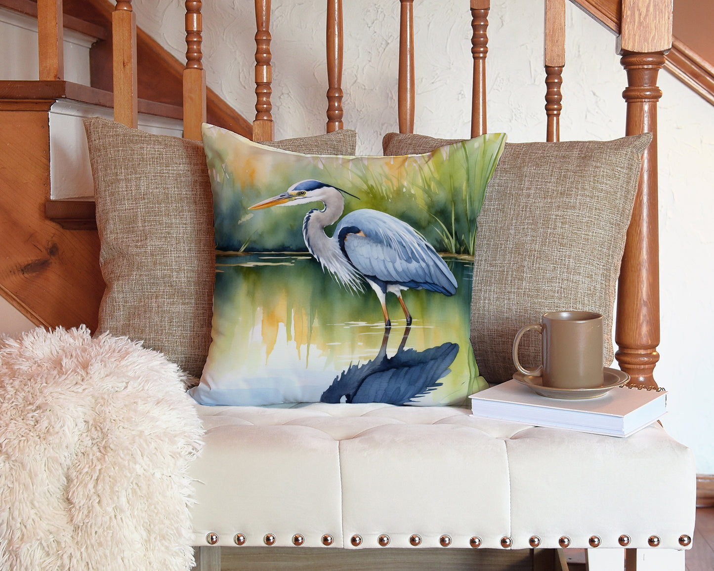 Blue Heron Stalking Prey Throw Pillow